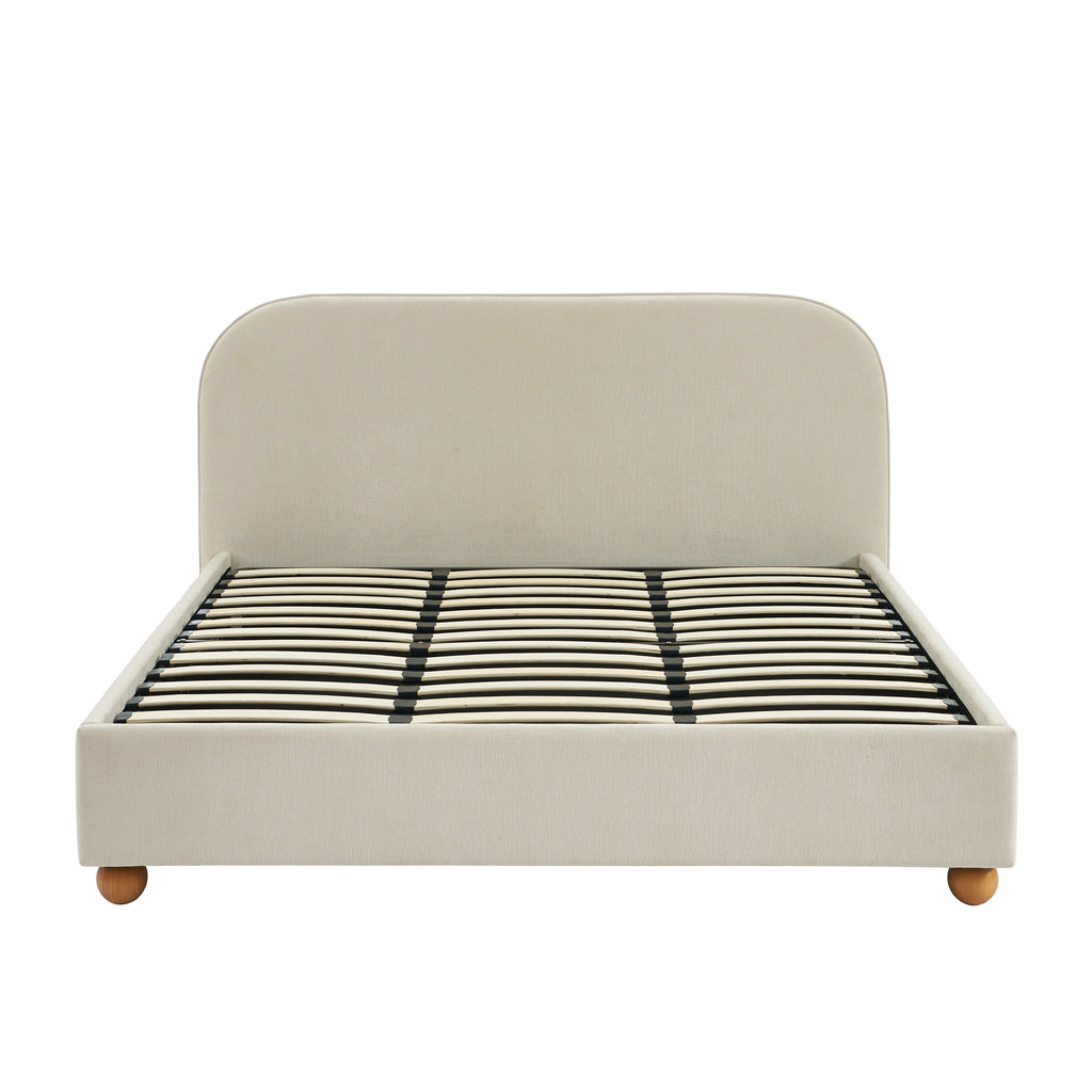 PILKA Striped Fabric Storage Bed with Slatted Base – Beige