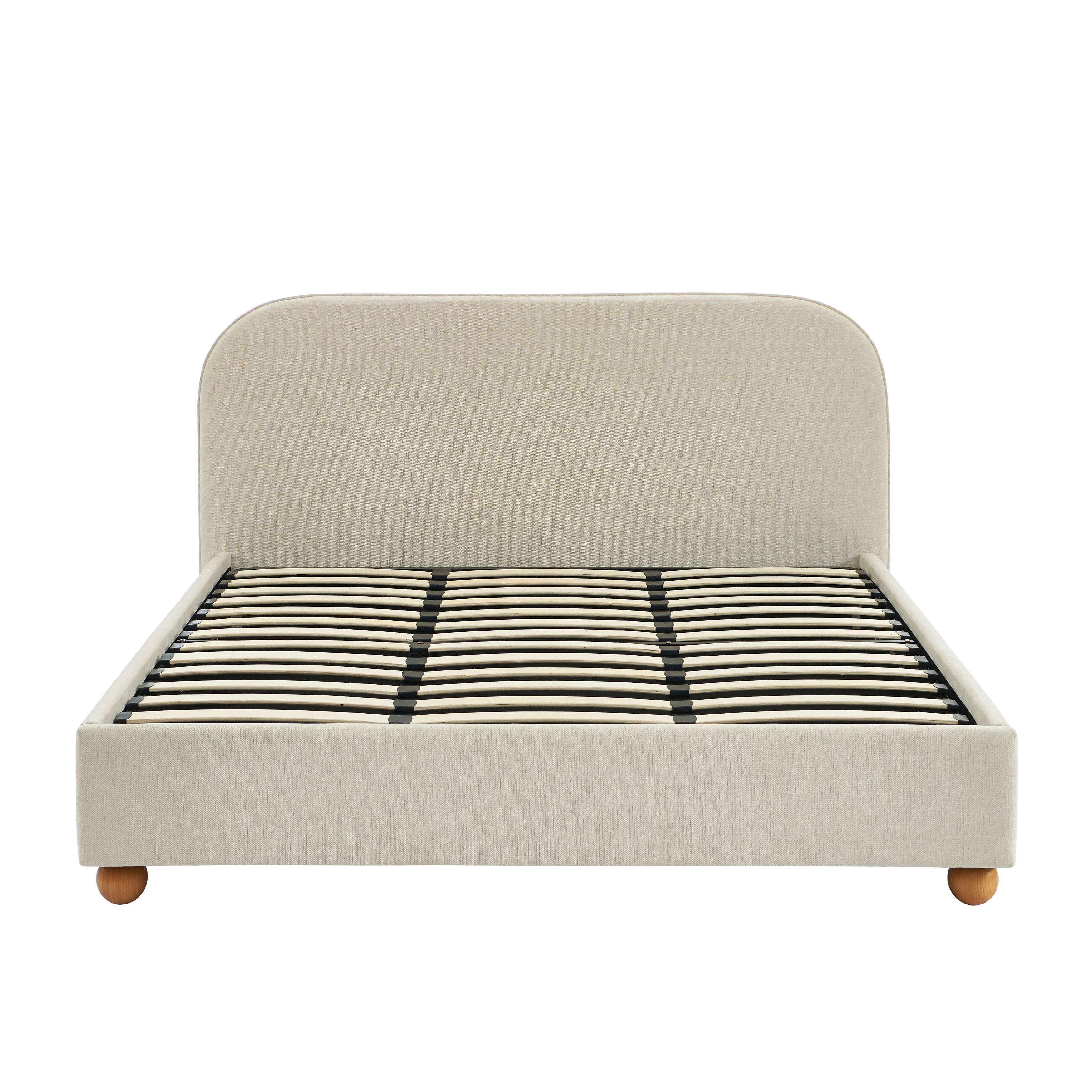 PILKA Striped Fabric Storage Bed with Slatted Base – Beige