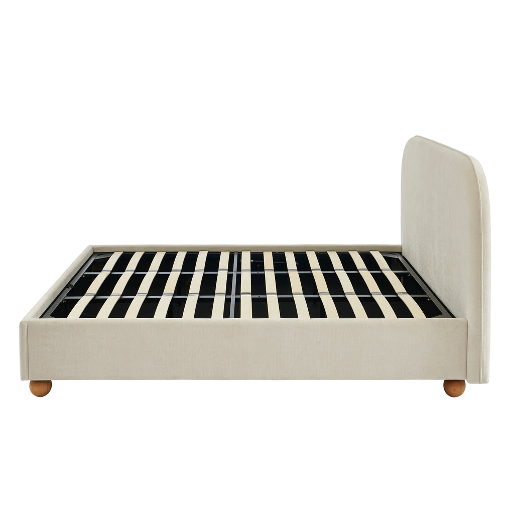 PILKA Striped Fabric Storage Bed with Slatted Base – Beige