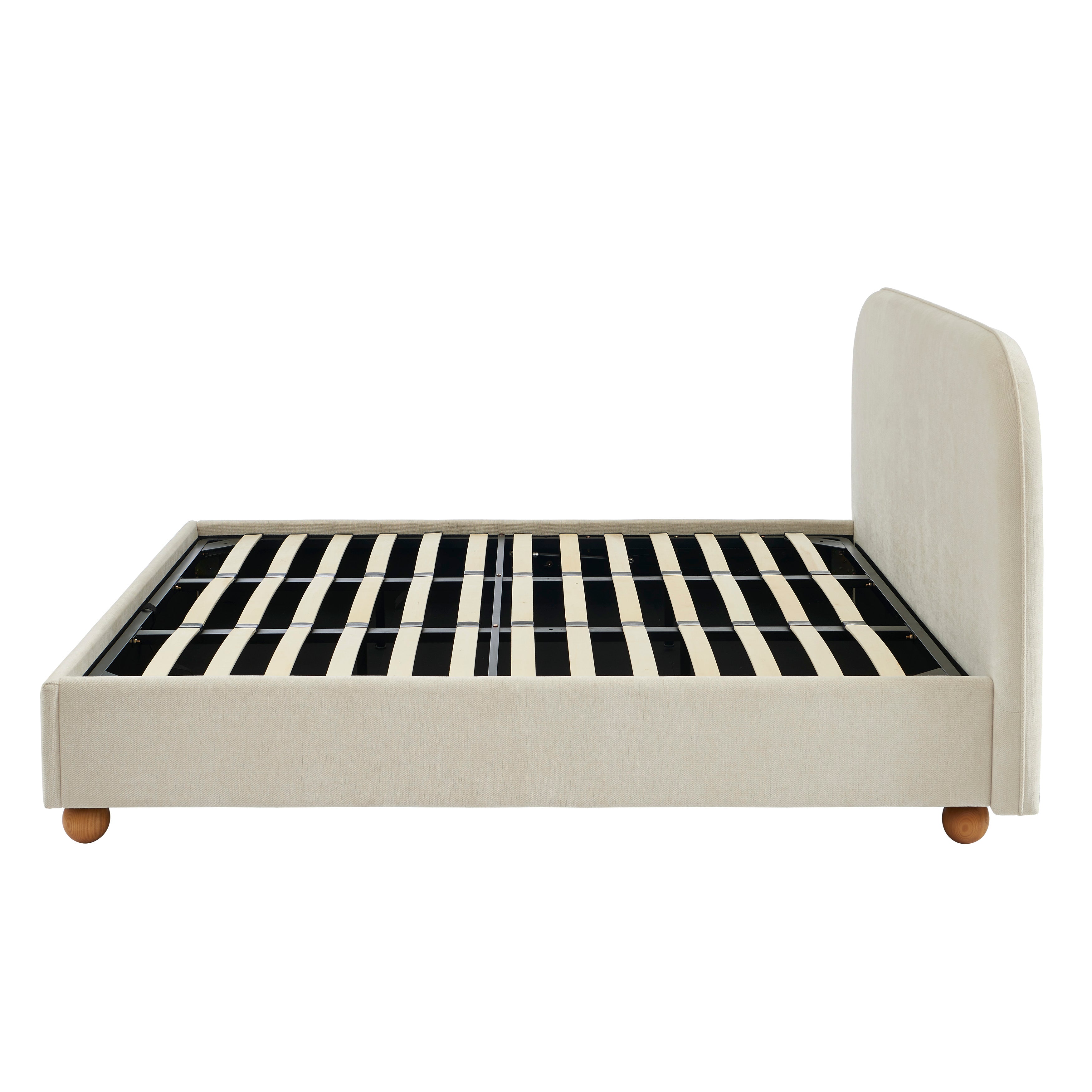 PILKA Striped Fabric Storage Bed with Slatted Base – Beige
