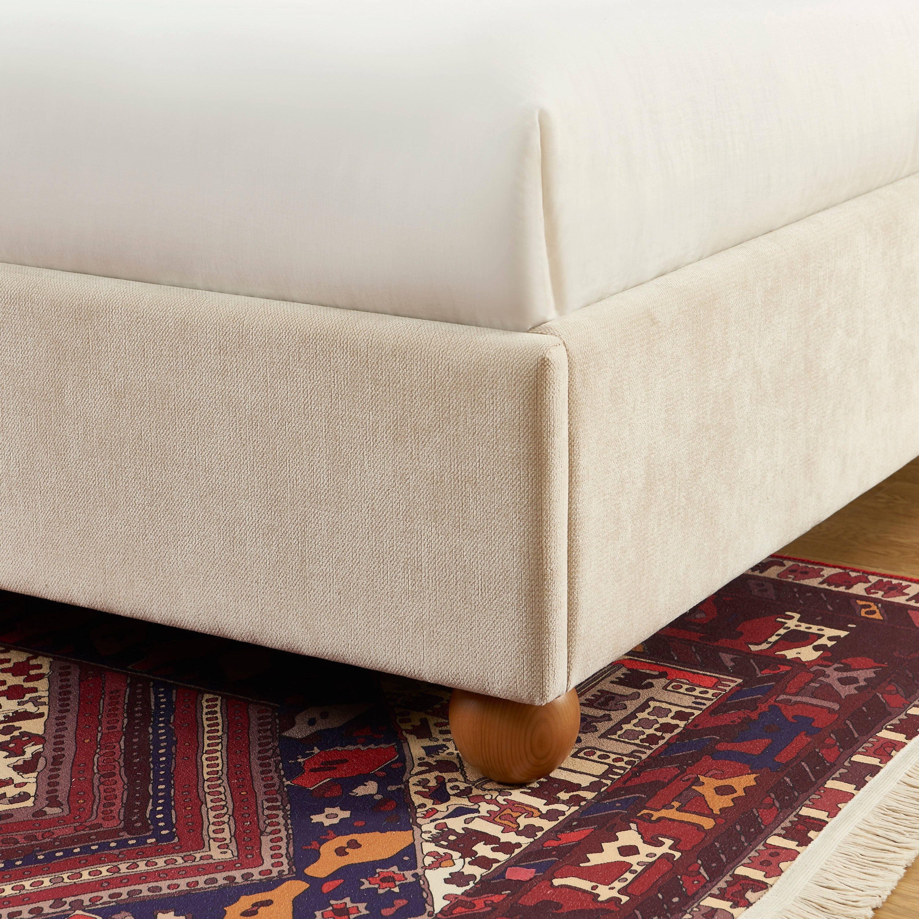 PILKA Striped Fabric Storage Bed with Slatted Base – Beige