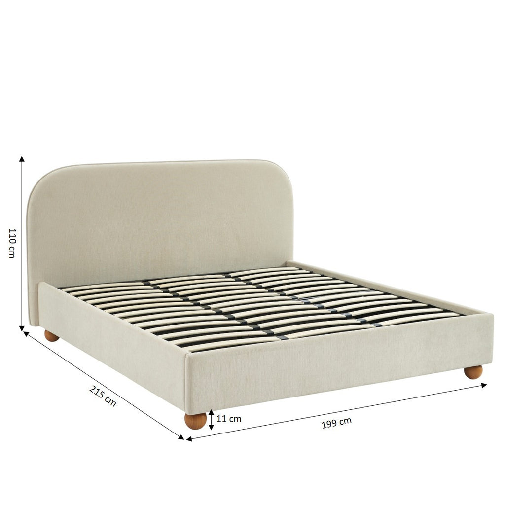 PILKA Striped Fabric Storage Bed with Slatted Base – Beige