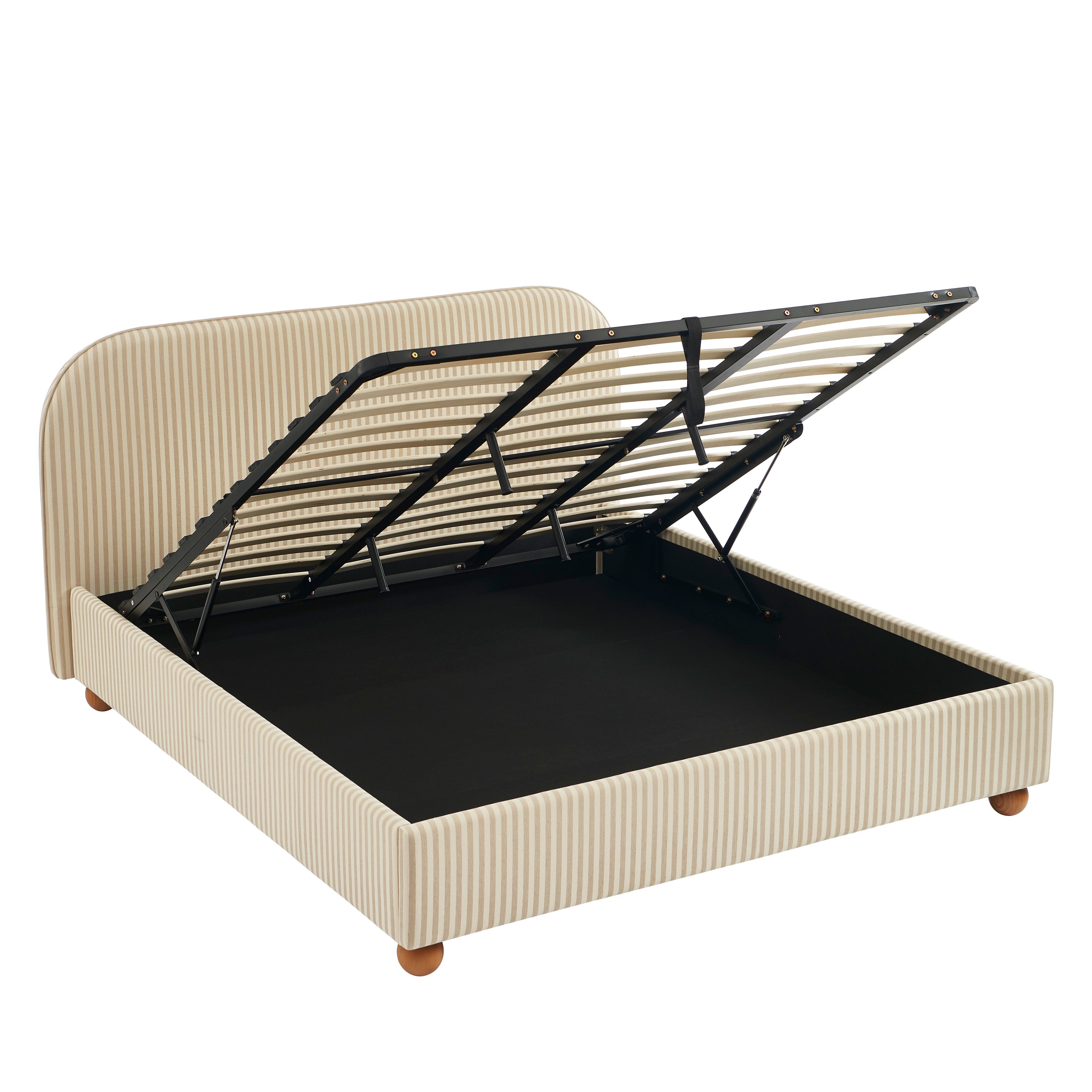PILKA Striped Fabric Storage Bed with Slatted Base – White