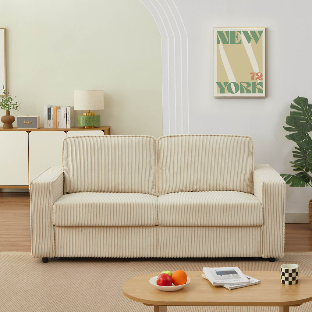 Sofa droit Convertible express ROYAL 3 places Corduroy Velvet Beige