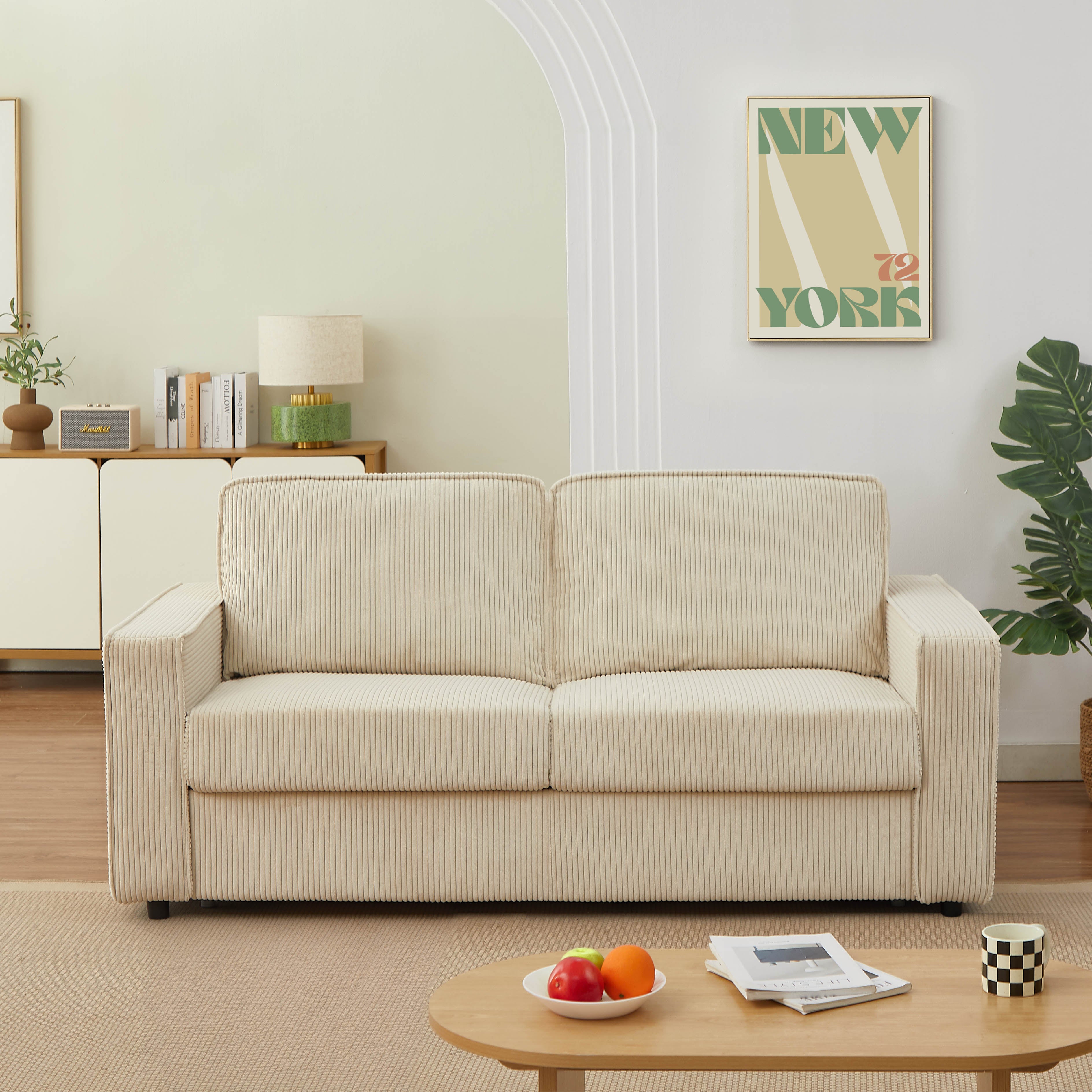 Sofa droit Convertible express ROYAL 3 places Corduroy Velvet Beige