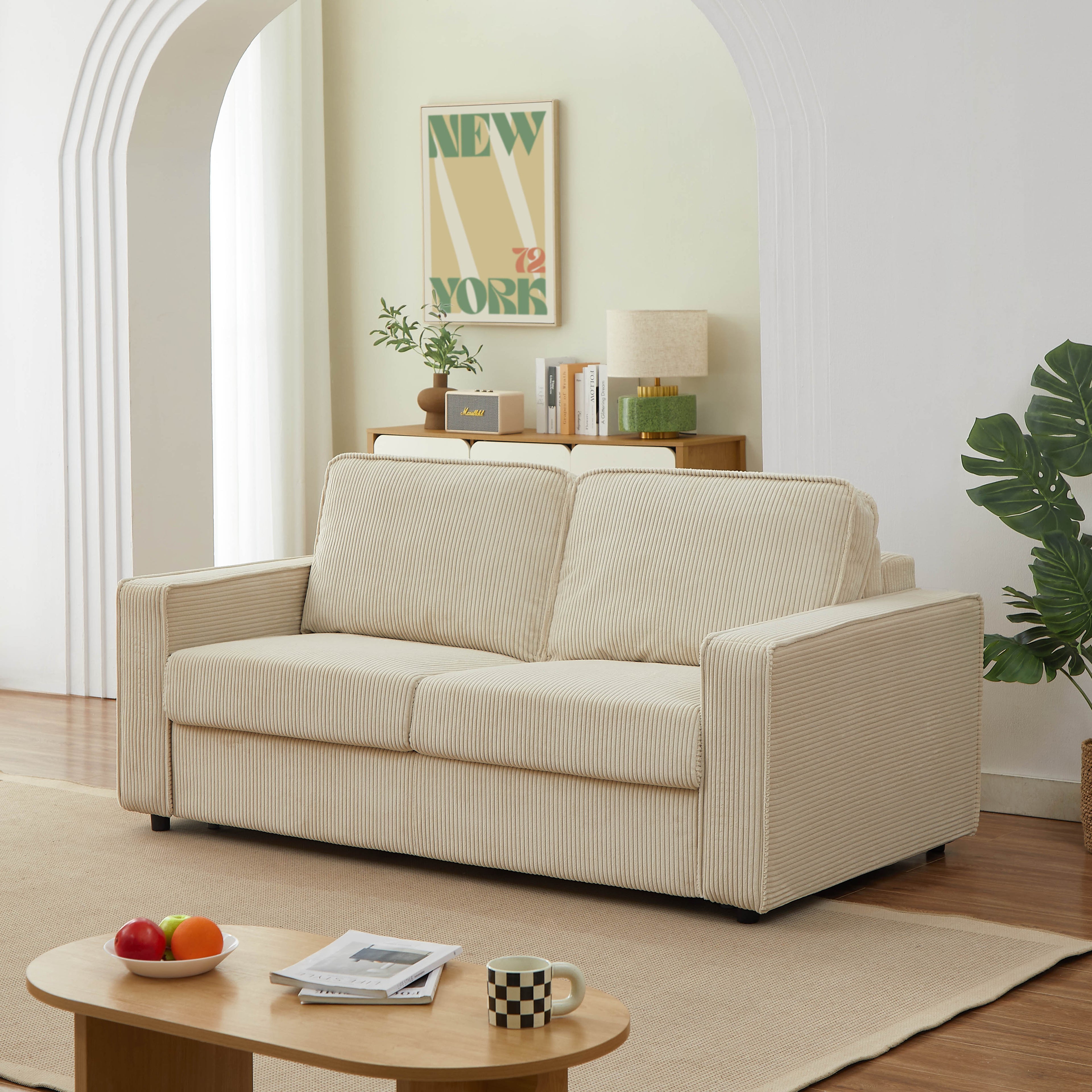Sofa droit Convertible express ROYAL 3 places Corduroy Velvet Beige