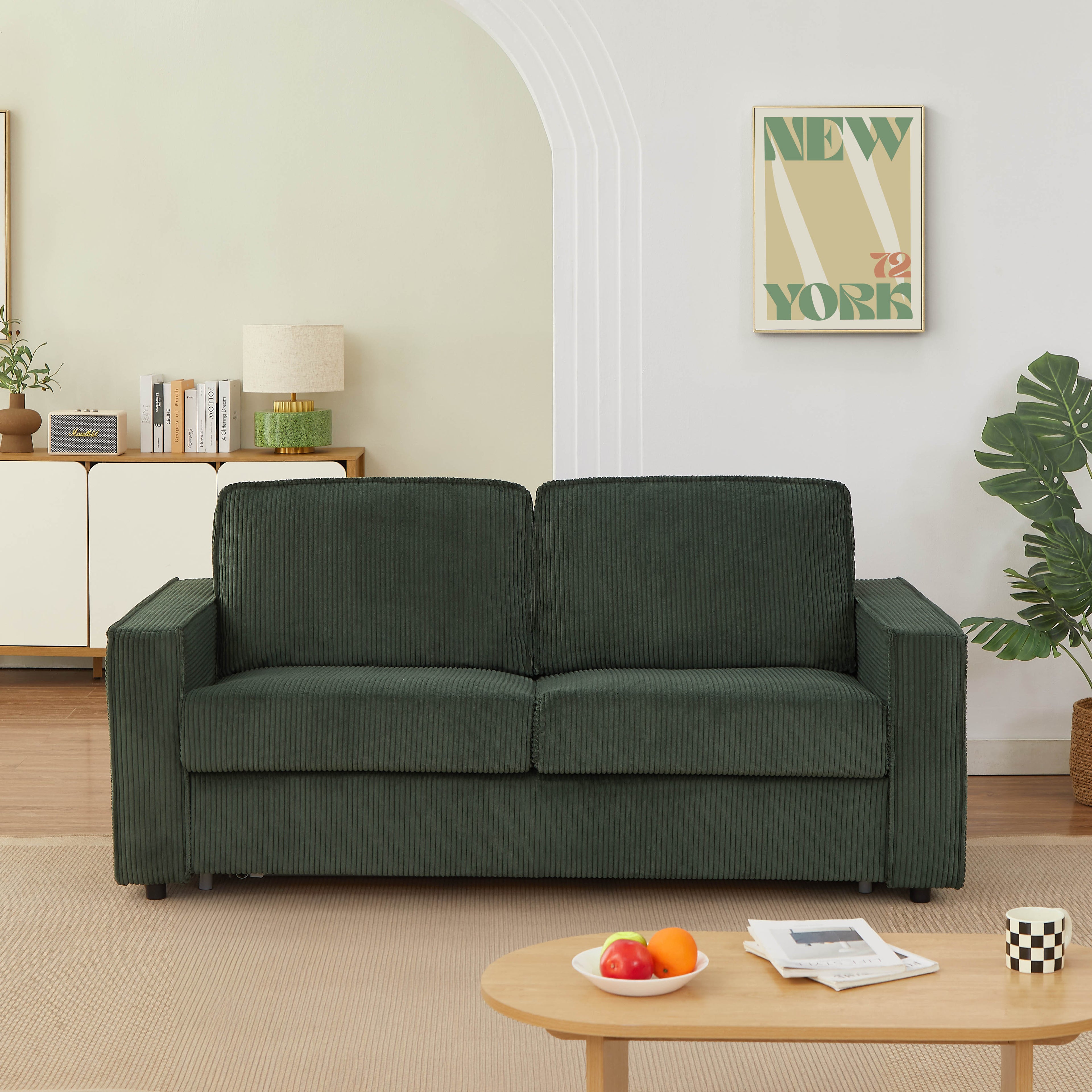 Sofa droit Convertible express ROYAL 3 places Corduroy Velvet Beige