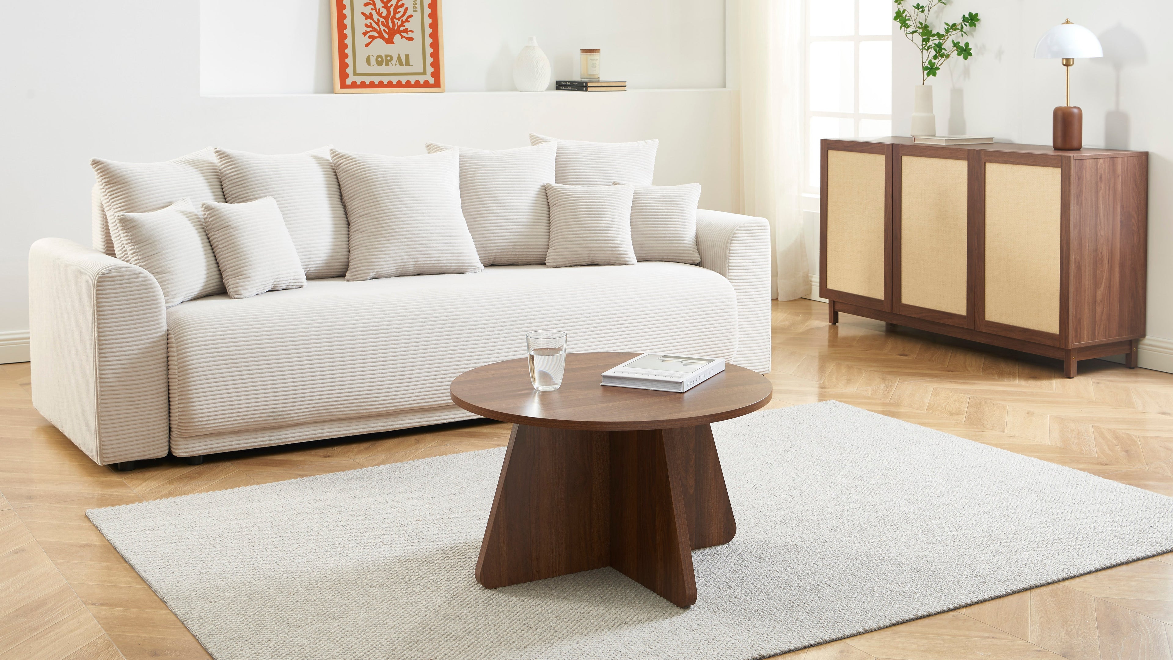 RUBA Round Solid Wood Coffee Table – Walnut