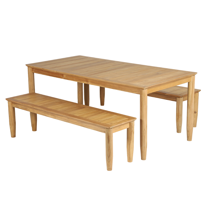 SAFARI 6-Seater Teak Garden Table and Bench Set - Natural wood