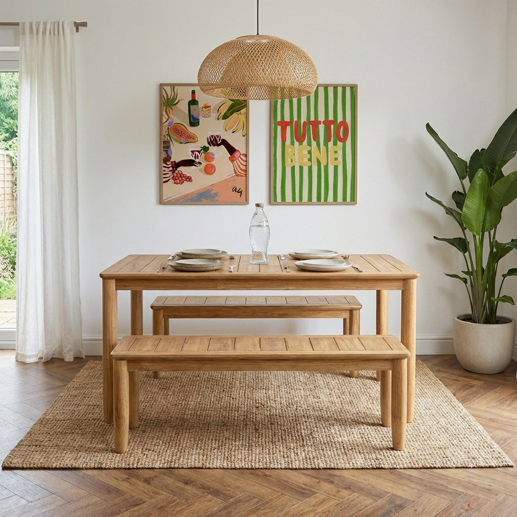 SAFARI 6-Seater Teak Garden Table and Bench Set - Natural wood