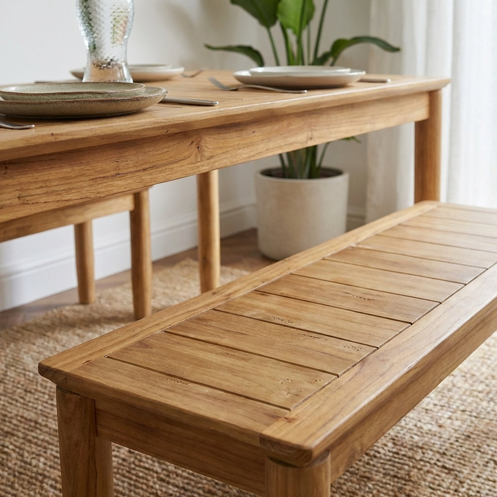 SAFARI 6-Seater Teak Garden Table and Bench Set - Natural wood