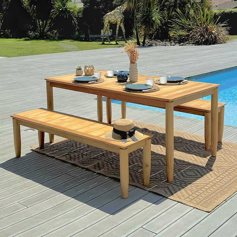 SAFARI 6-Seater Teak Garden Table and Bench Set - Natural wood