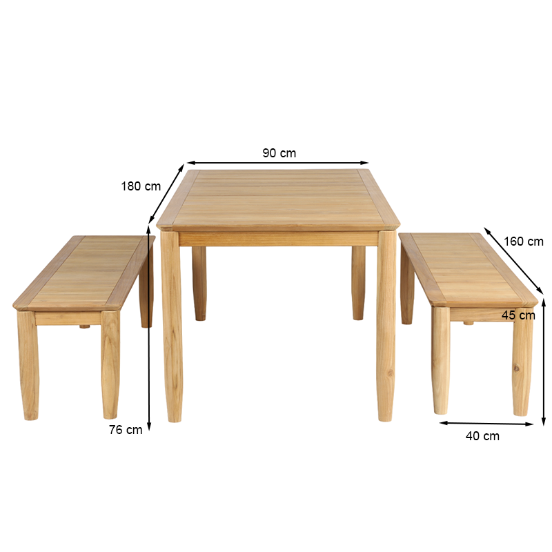 SAFARI 6-Seater Teak Garden Table and Bench Set - Natural wood