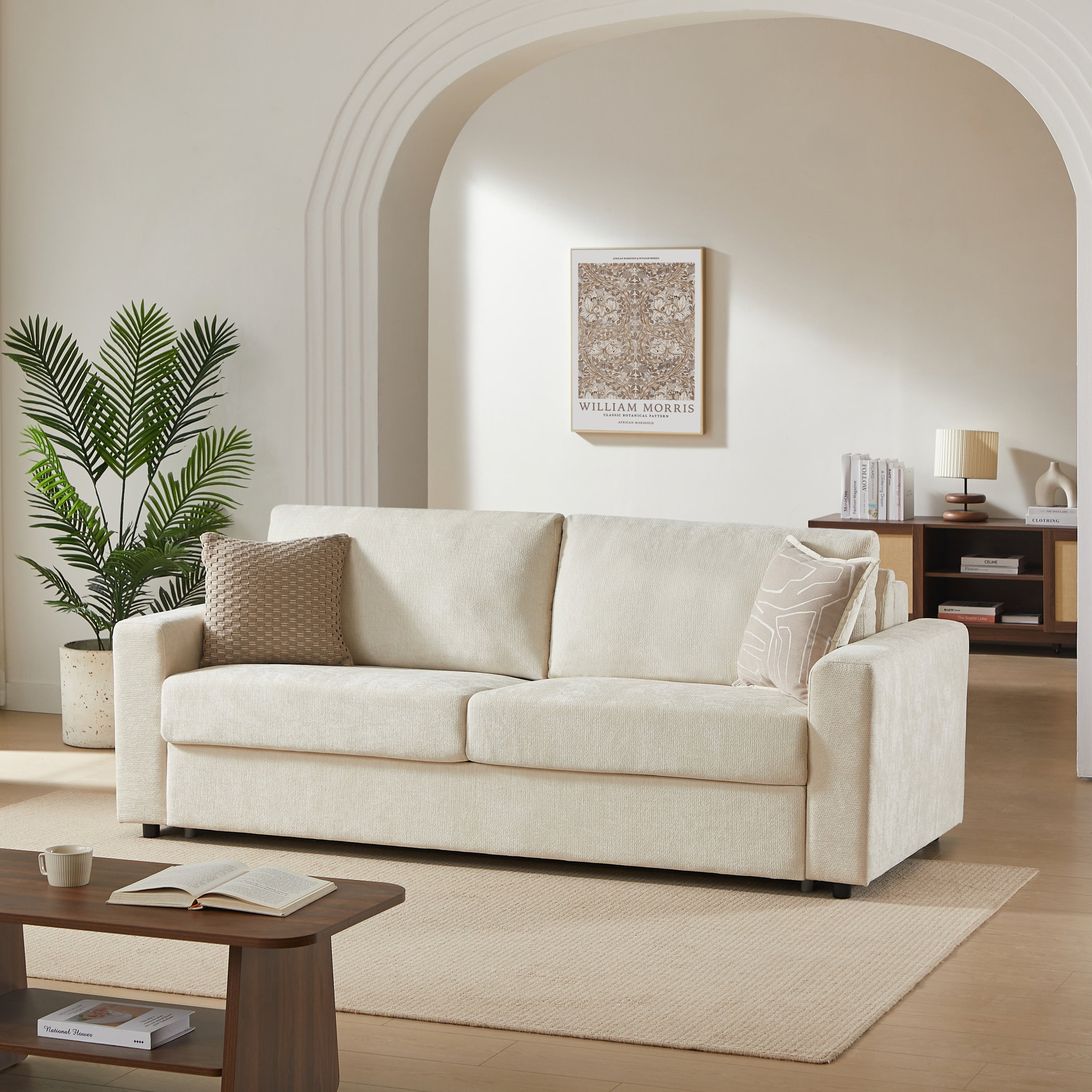 SOCCA 77.6" Express Convertible Sofa Bed – 3-Seater Fabric Sofa - Beige