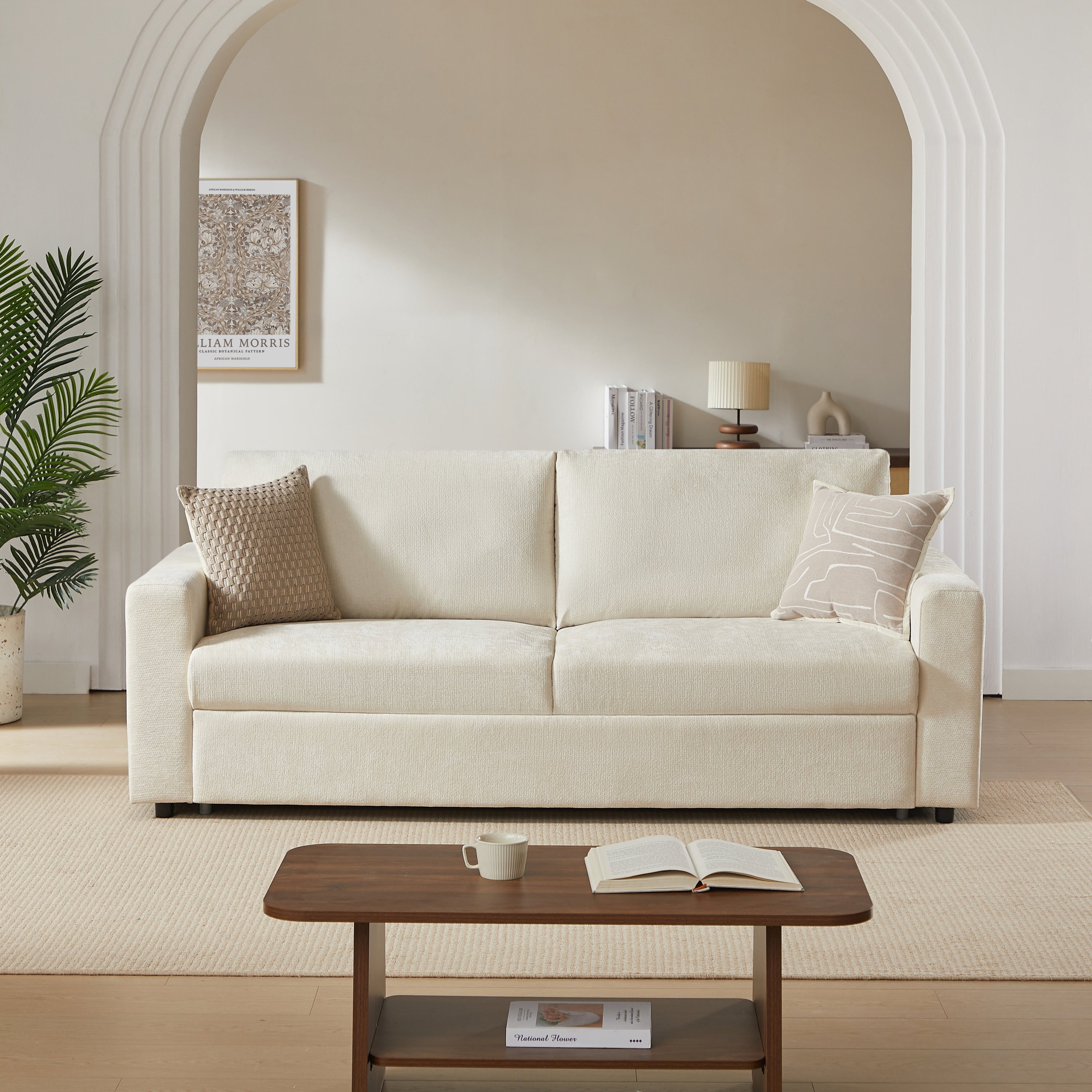 SOCCA 77.6" Express Convertible Sofa Bed – 3-Seater Fabric Sofa - Beige
