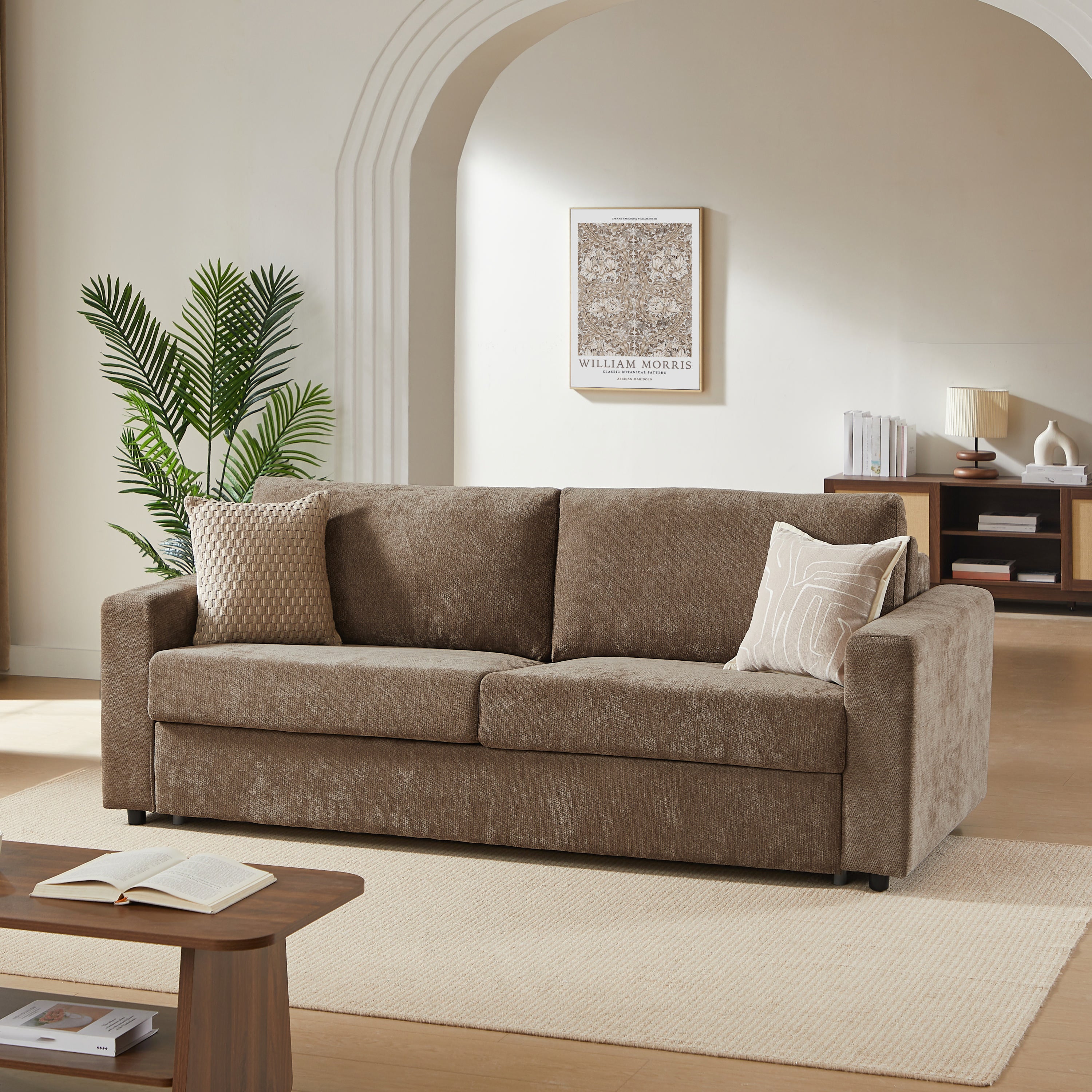 SOCCA 77.6" Express Convertible Sofa Bed – 3-Seater Fabric Sofa - Brown