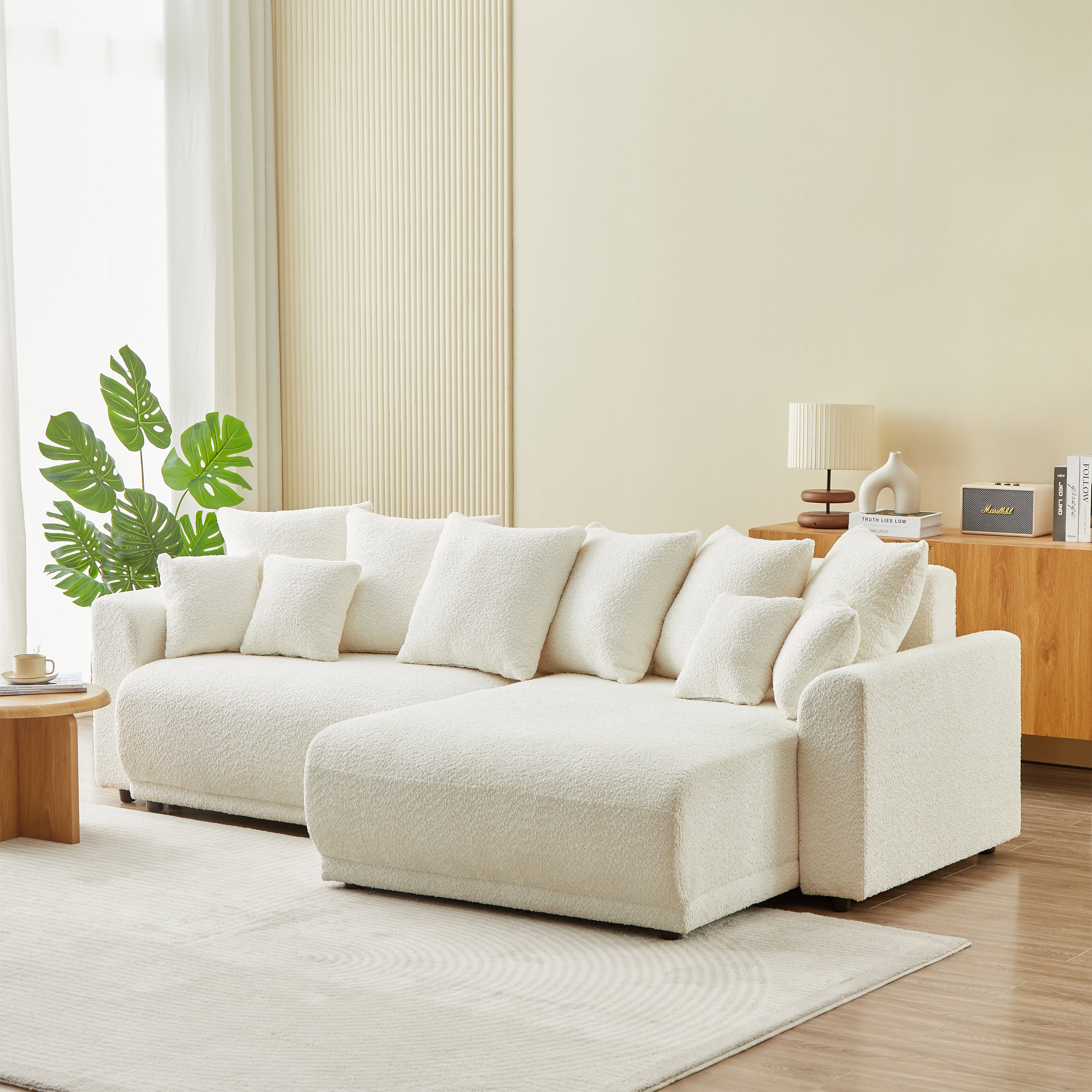 SOLINE Convertible & Reversible Sectional Sleeper Sofa – Fabric 4-Seater Living Room Furniture