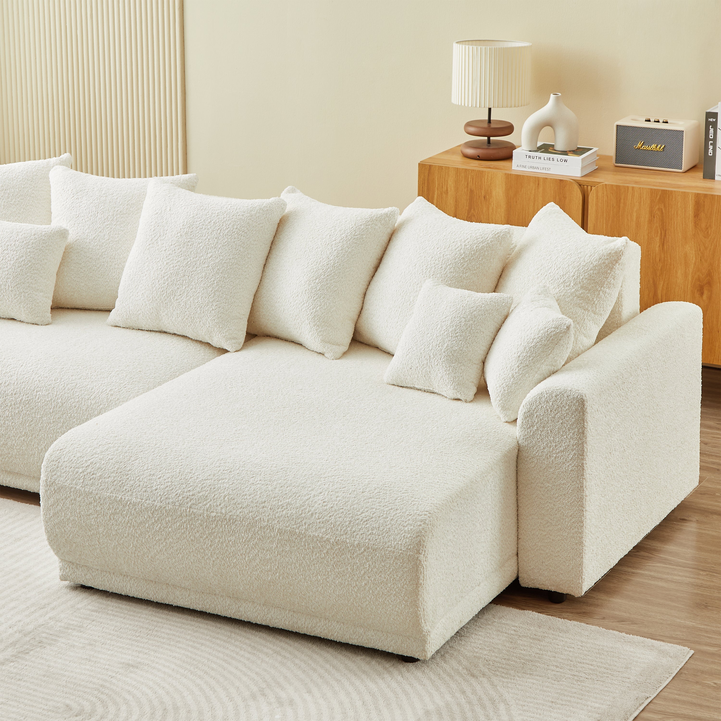 SOLINE Convertible & Reversible Sectional Sleeper Sofa – Fabric 4-Seater Living Room Furniture