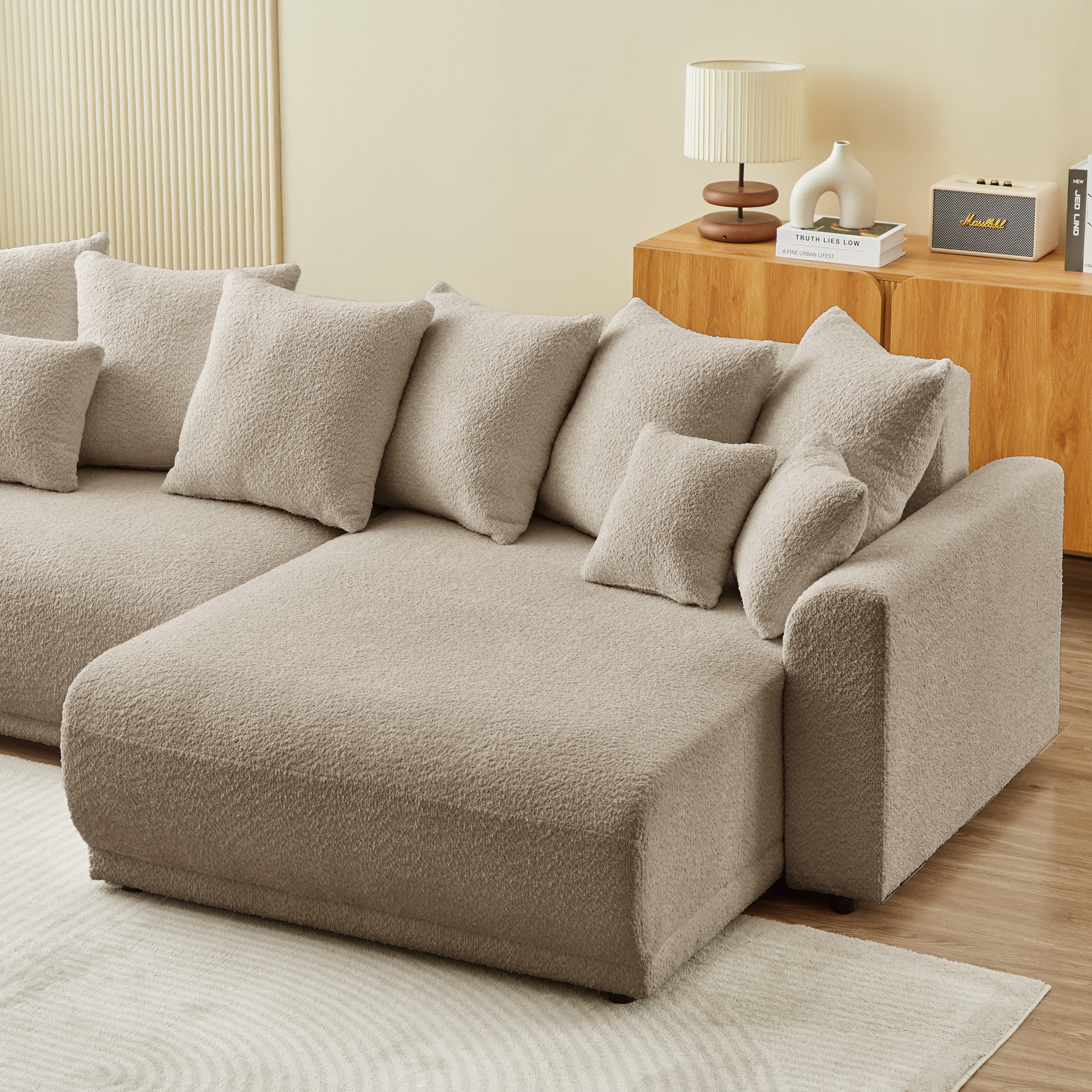Convertible & Reversible Corner Sofa Soline 4 Seater Fabric Taupe – Taupe