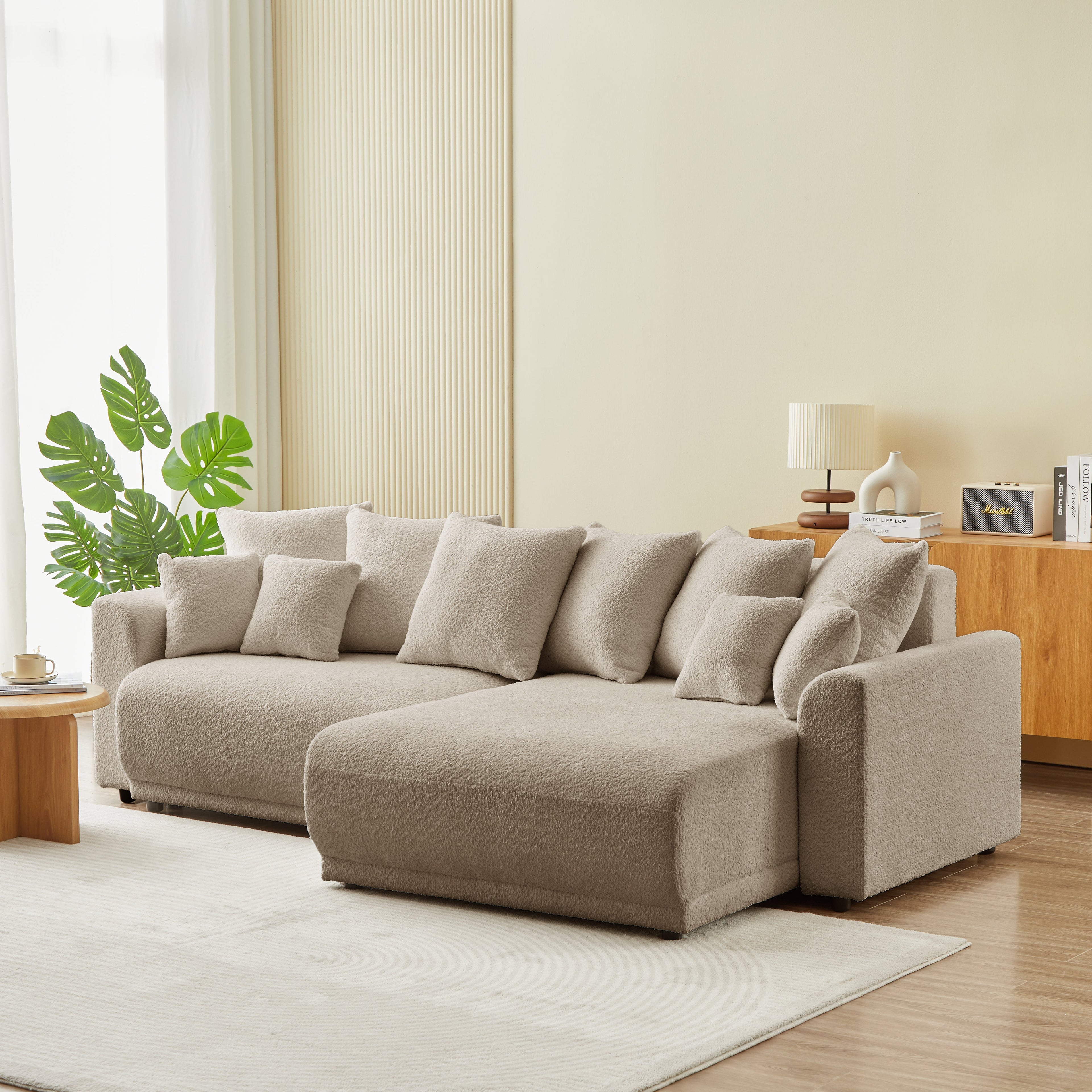 Convertible & Reversible Corner Sofa Soline 4 Seater Fabric Taupe – Taupe