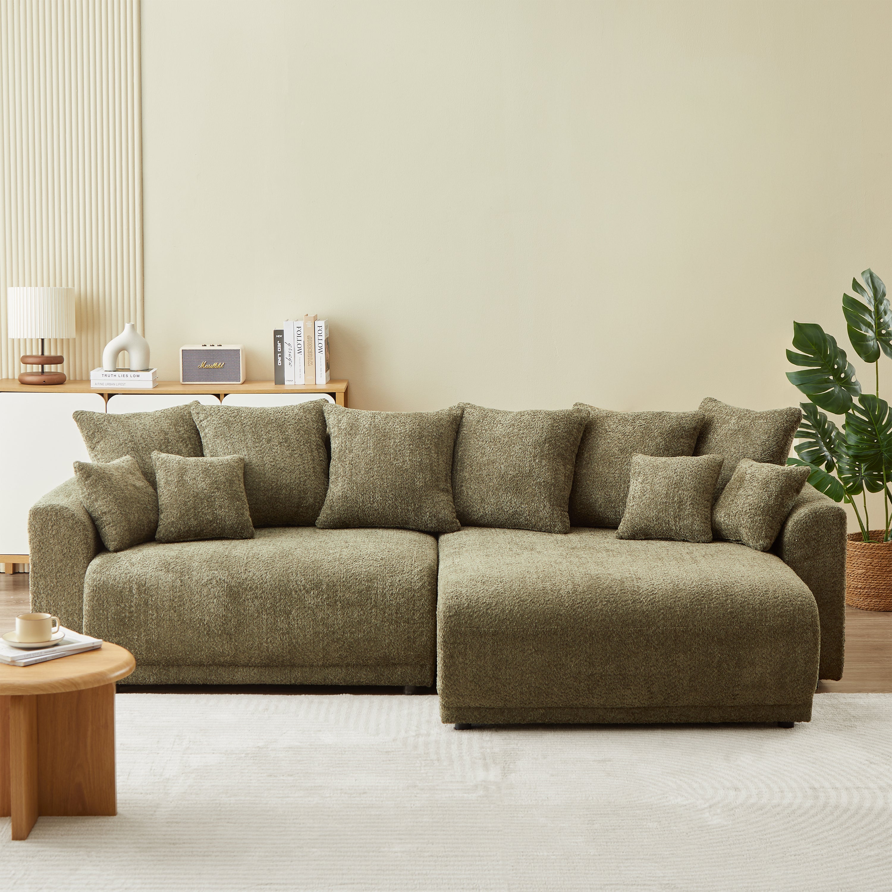 SOLINE Convertible & Reversible Sectional Sleeper Sofa – Fabric 4-Seater Living Room Furniture