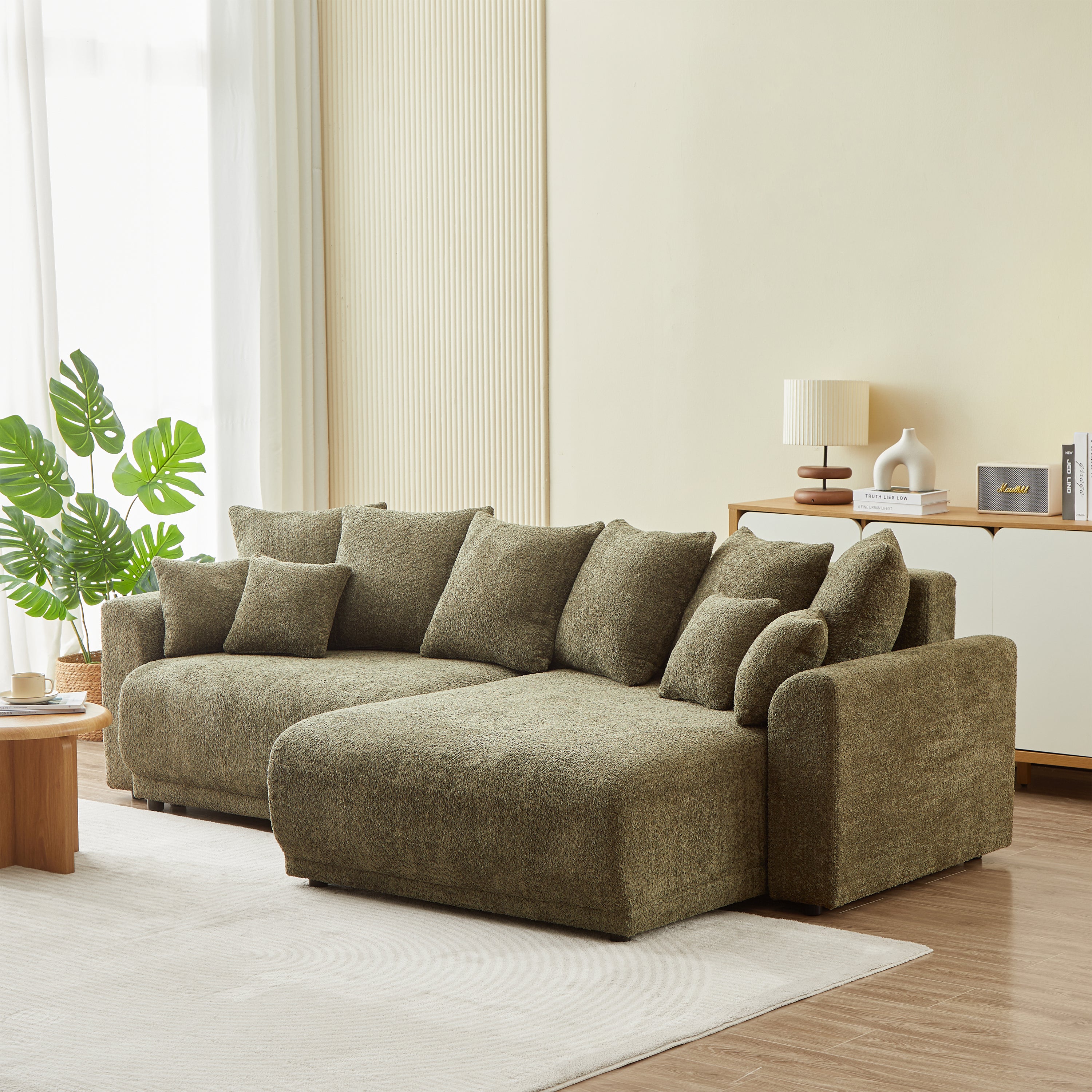 SOLINE Convertible & Reversible Sectional Sleeper Sofa – Fabric 4-Seater Living Room Furniture
