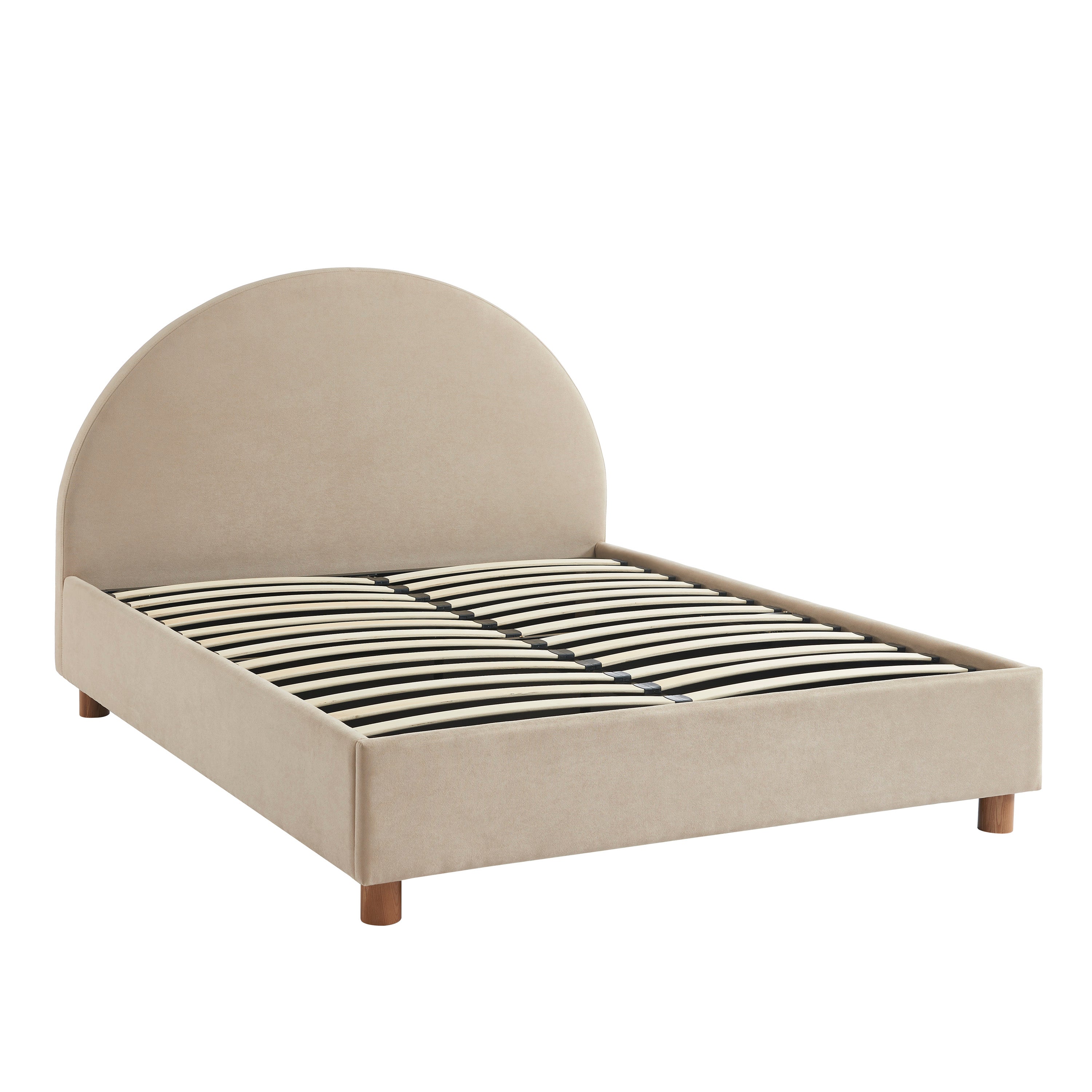 TAIJO Upholstered Storage Bed with Slatted Base – Beige