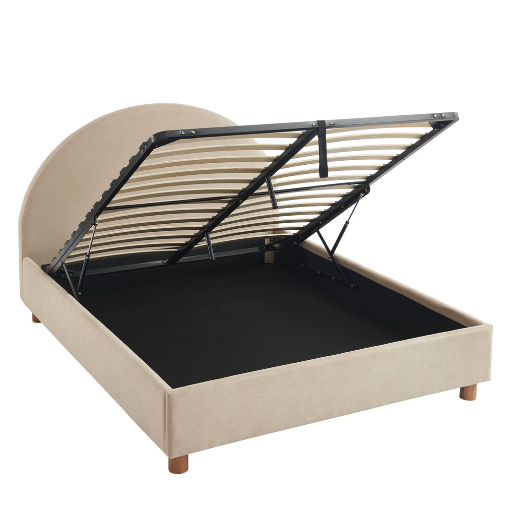 TAIJO Upholstered Storage Bed with Slatted Base – Beige