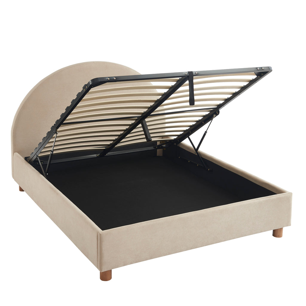 TAIJO Upholstered Storage Bed with Slatted Base – Beige