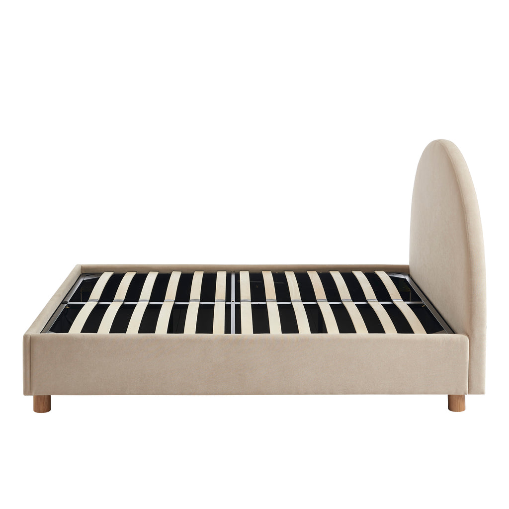 TAIJO Upholstered Storage Bed with Slatted Base – Beige