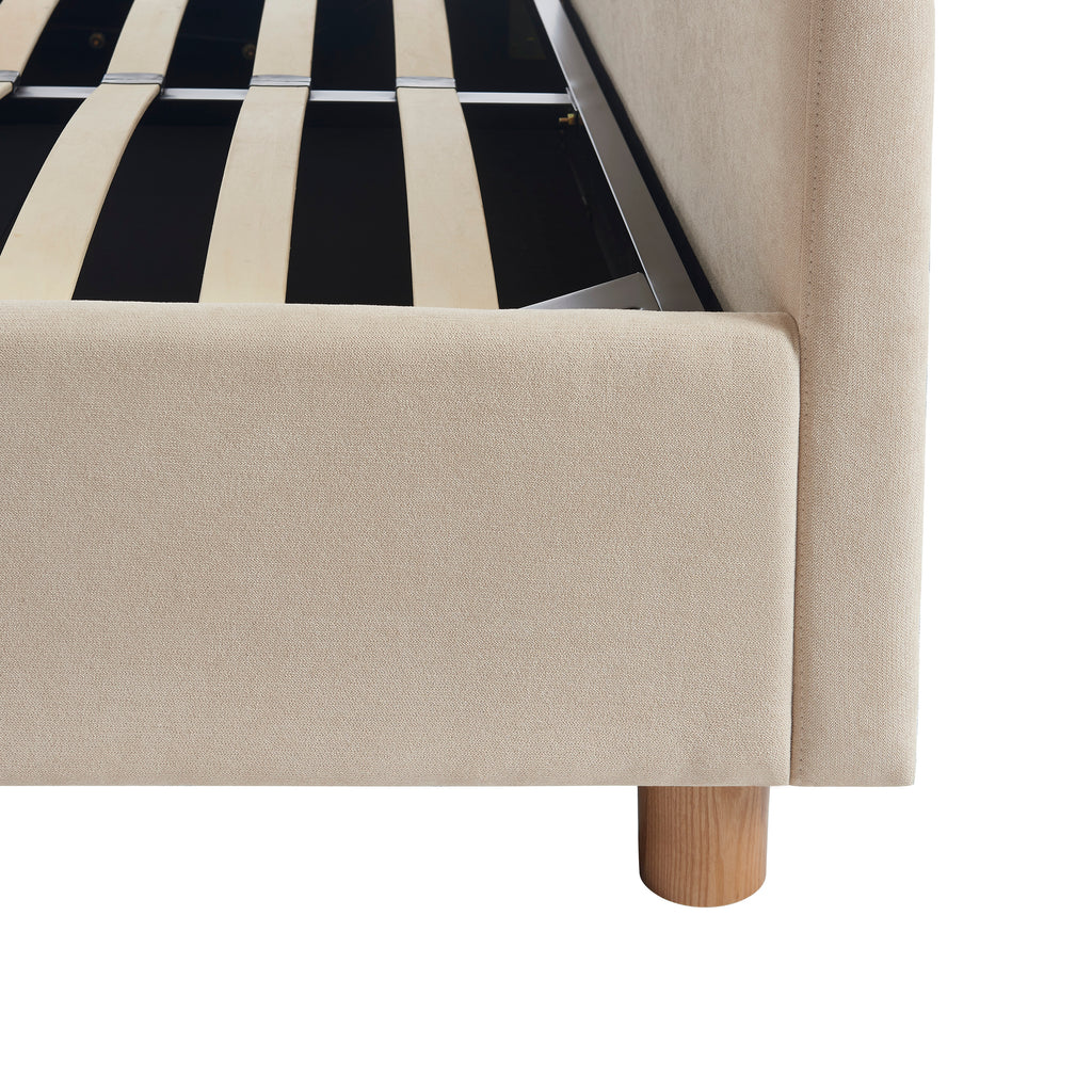 TAIJO Upholstered Storage Bed with Slatted Base – Beige