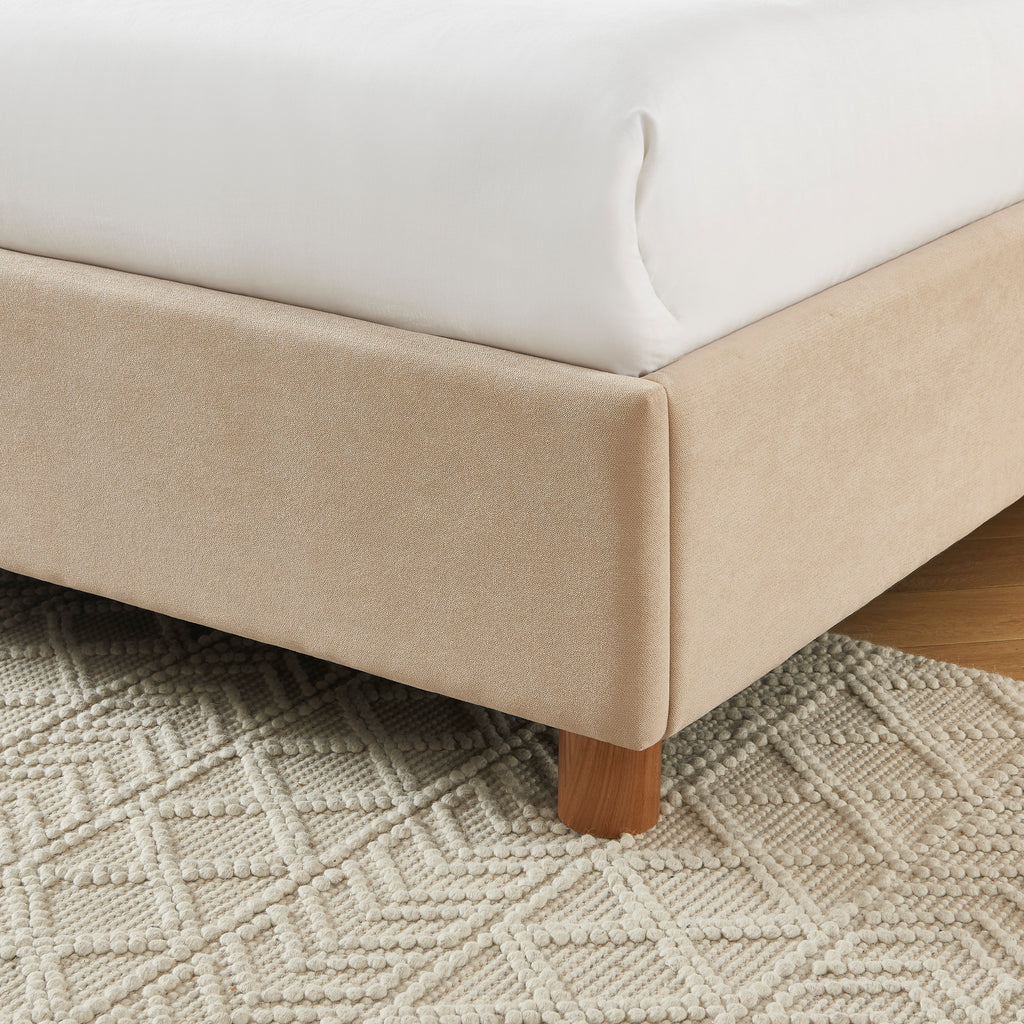 TAIJO Upholstered Storage Bed with Slatted Base – Beige