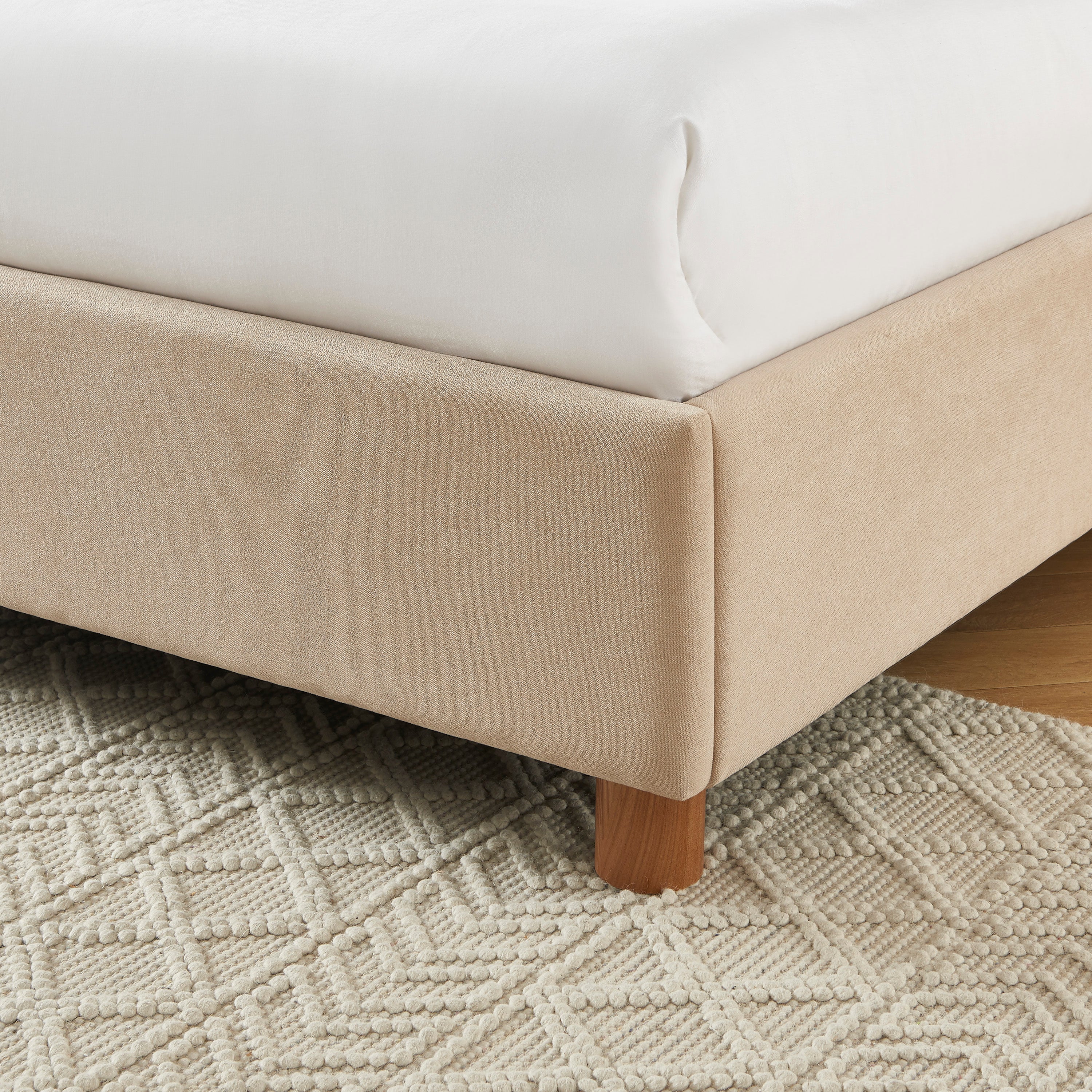 TAIJO Upholstered Storage Bed with Slatted Base – Beige