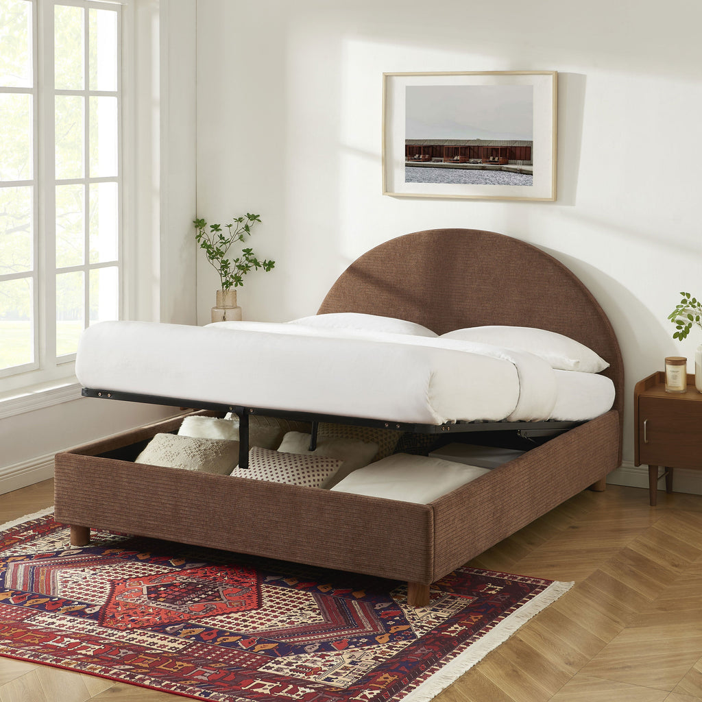 TAIJO Upholstered Storage Bed with Slatted Base – Brown