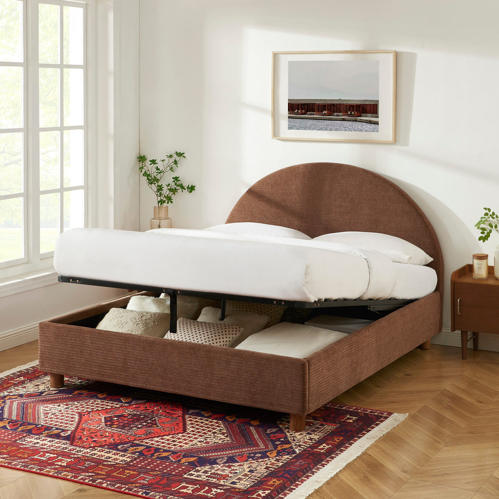 TAIJO Upholstered Storage Bed with Slatted Base – Brown