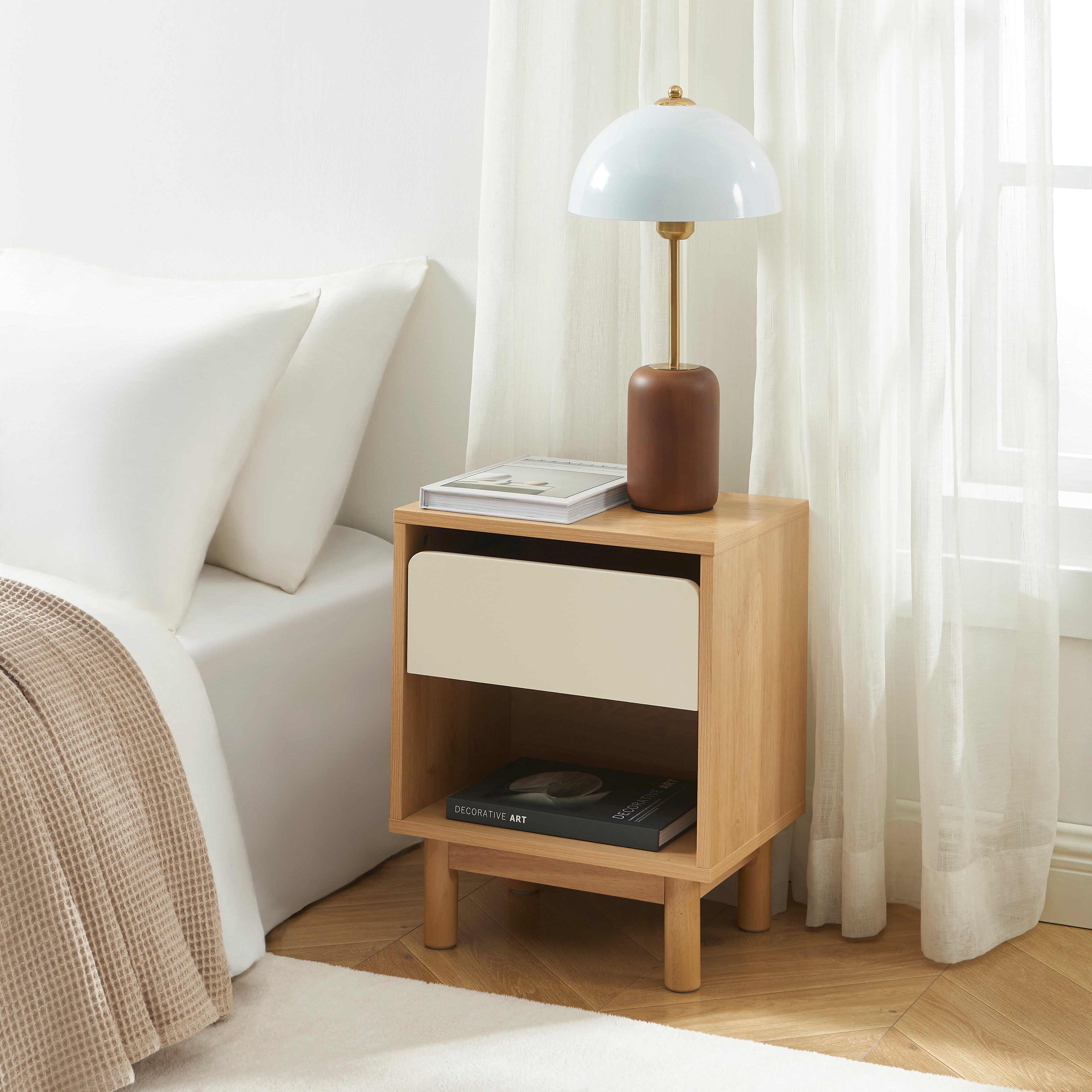 THALIA Nightstand with Drawer – Beige