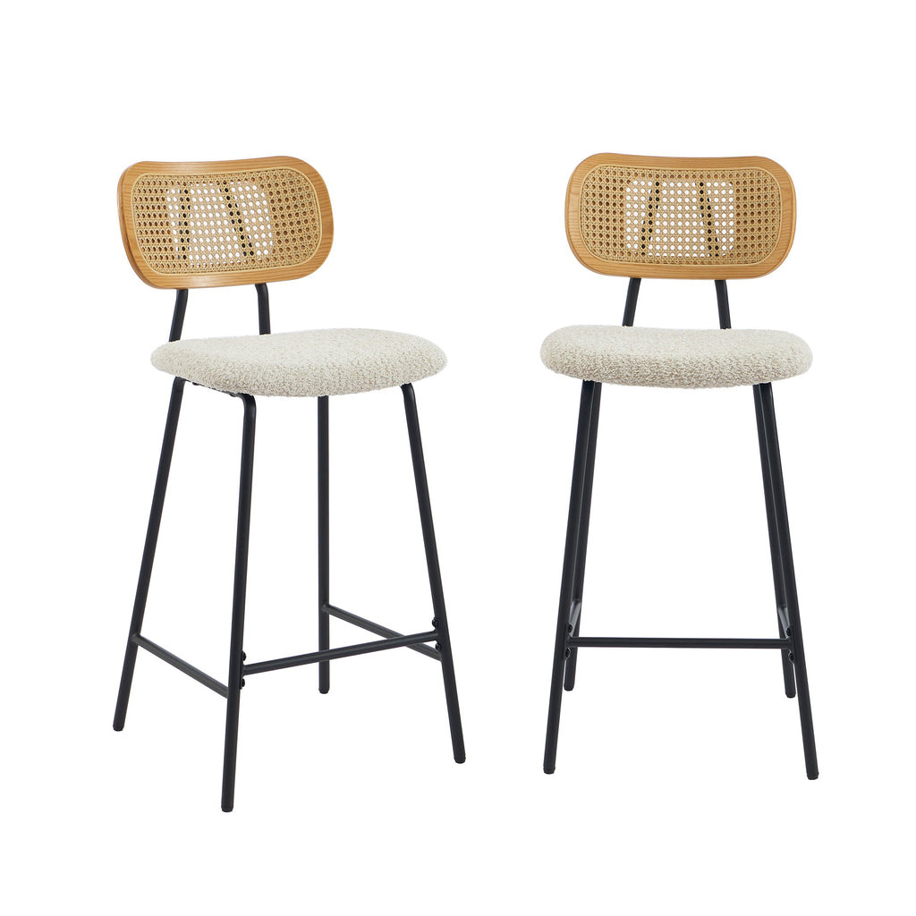 TINA Set of 2 Upholstered Bar Stools - Cream