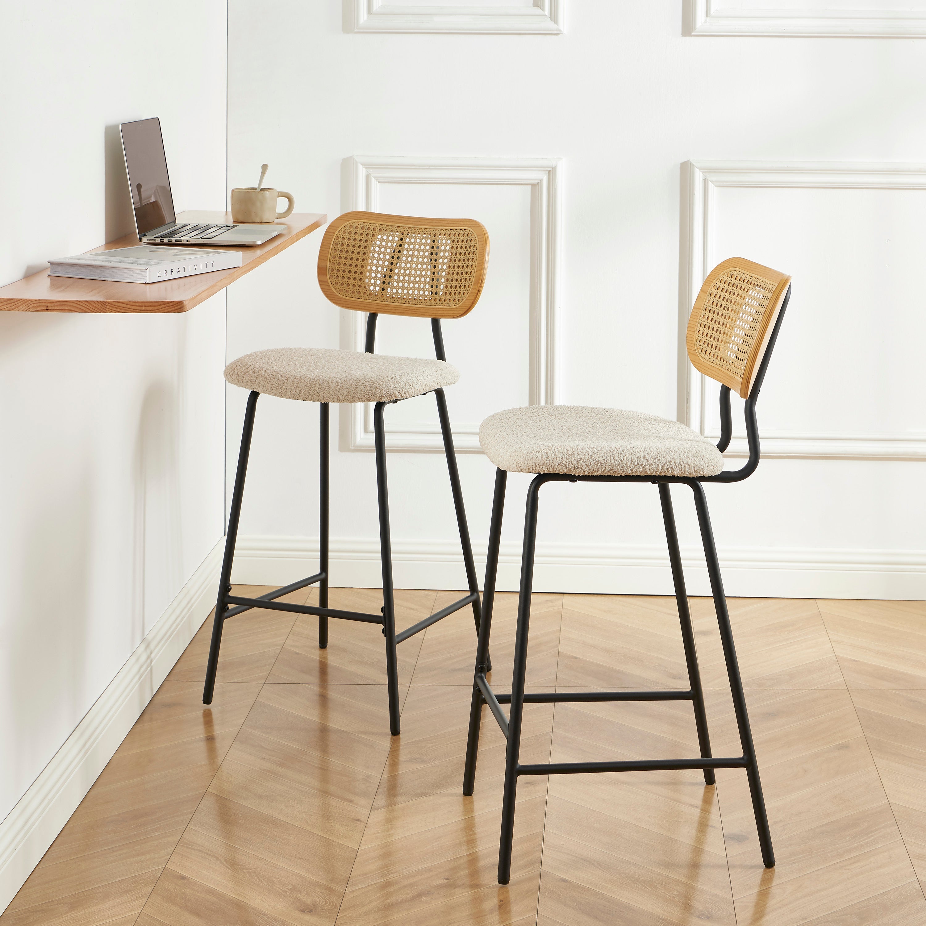 TINA Set of 2 Upholstered Bar Stools – Cream