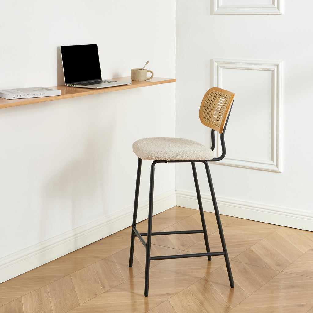 TINA Set of 2 Upholstered Bar Stools – Cream