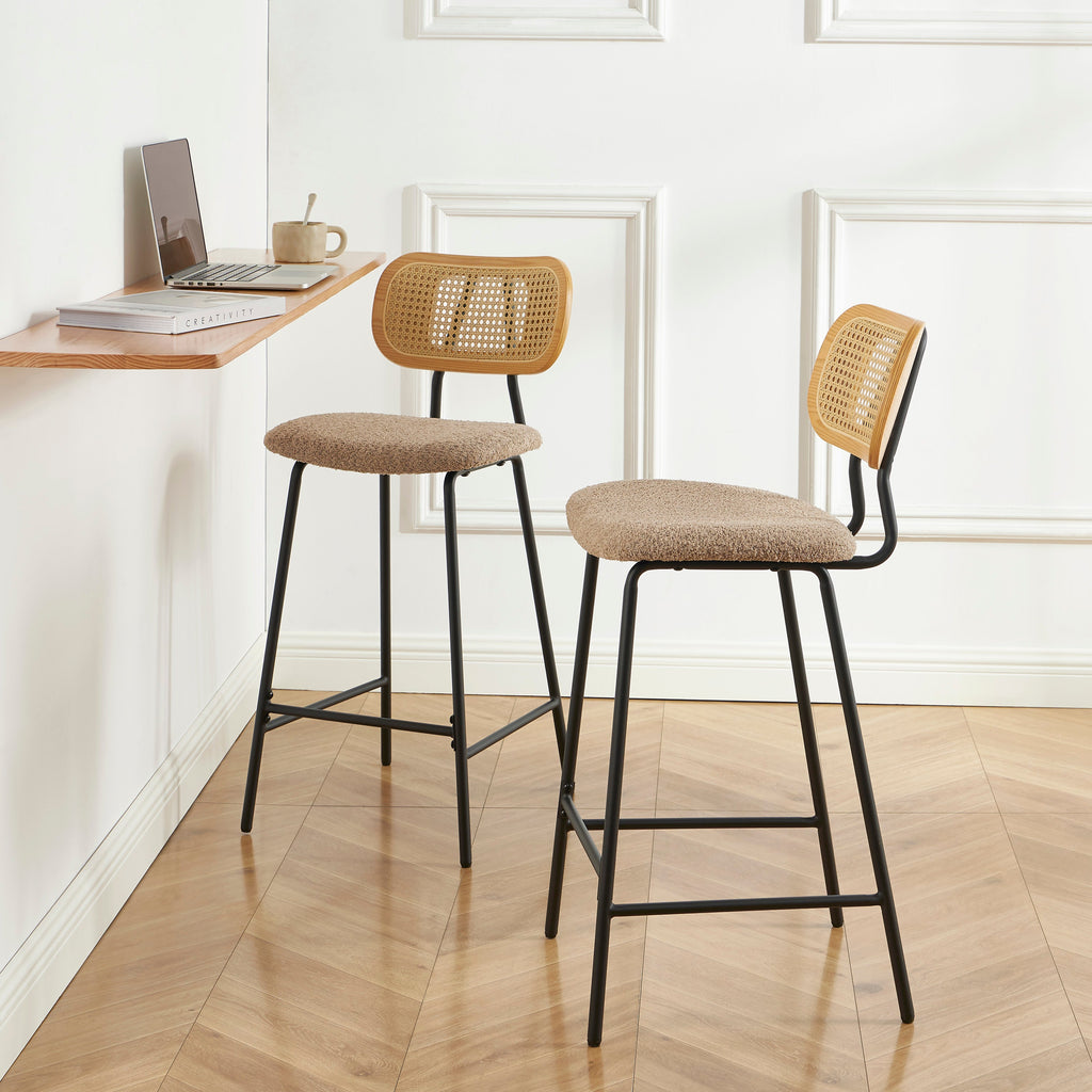 TINA Set of 2 Upholstered Bar Stools – Taupe