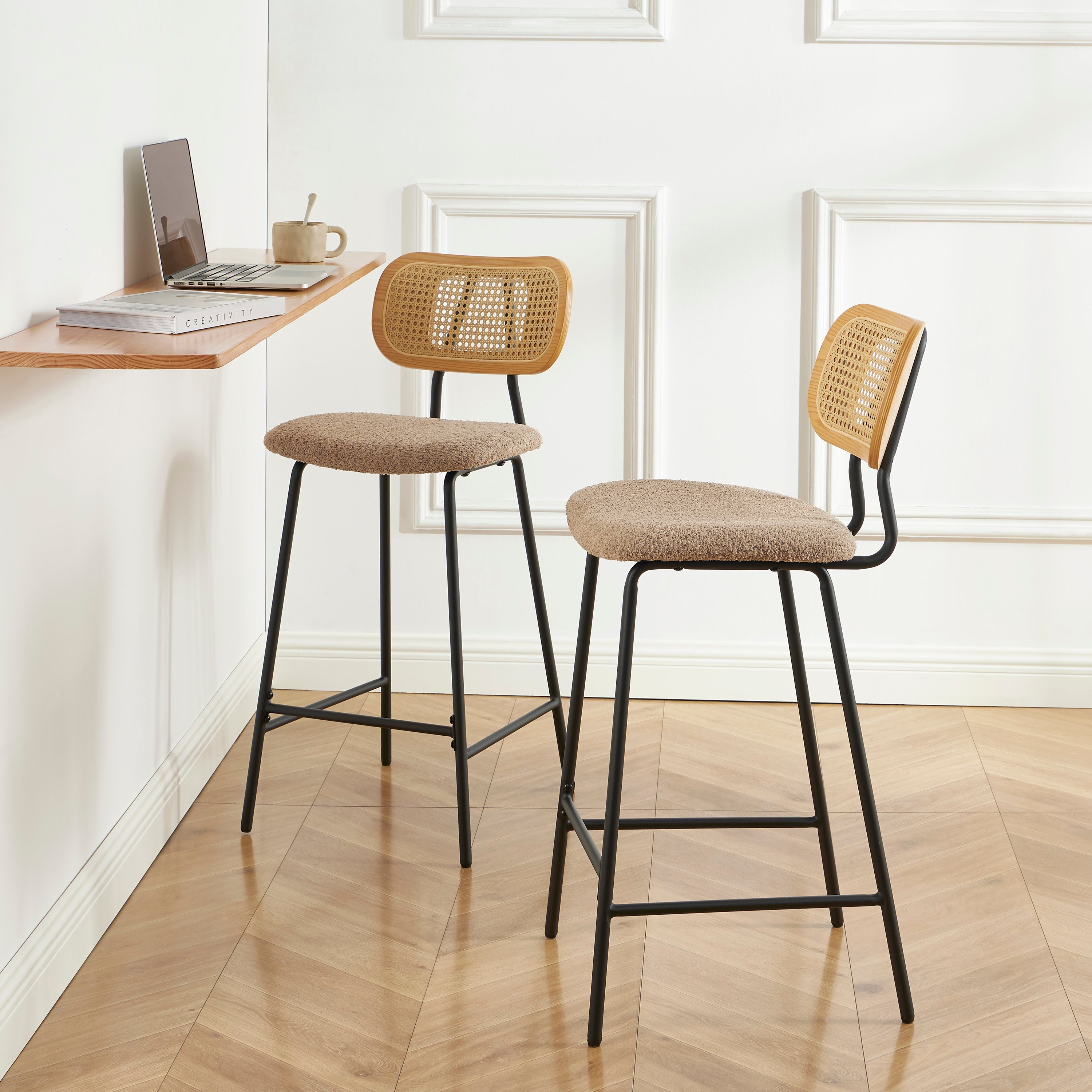 TINA Set of 2 Upholstered Bar Stools – Taupe