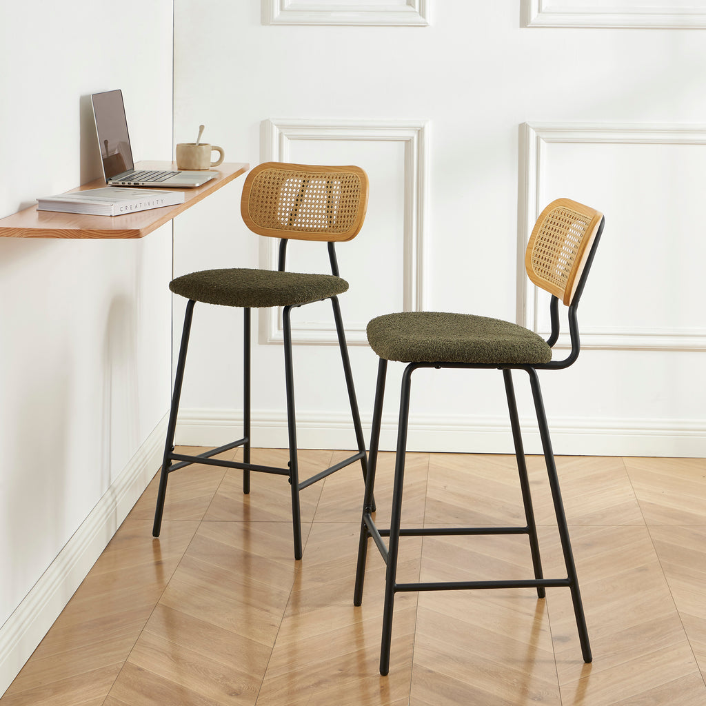TINA Set of 2 Upholstered Bar Stools - Green