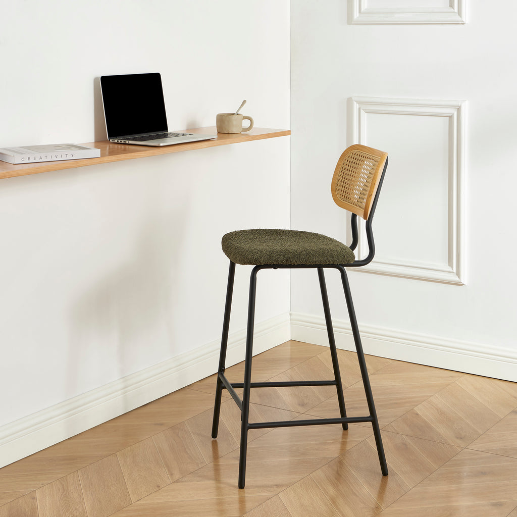 TINA Set of 2 Upholstered Bar Stools - Green