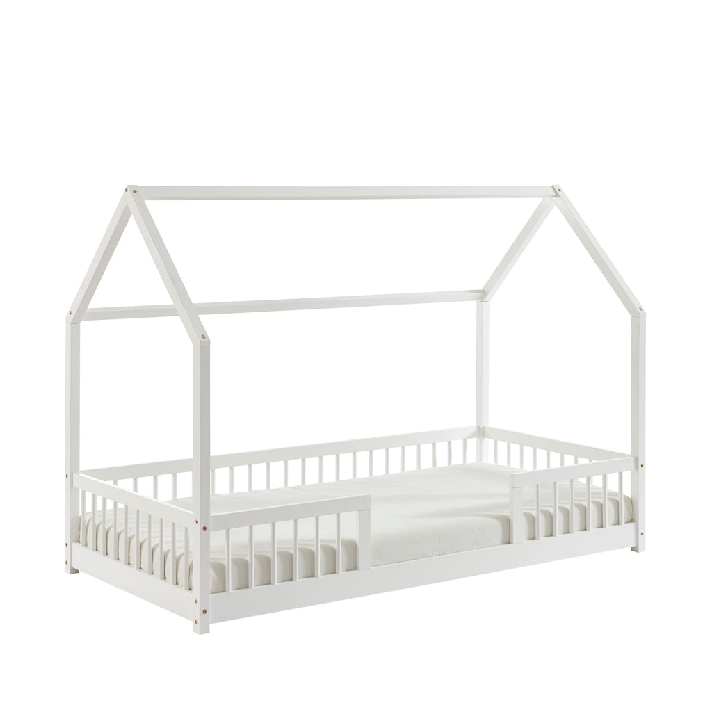 TINY Kids Cabin Bed with Safety Rails 35" x 75" - White