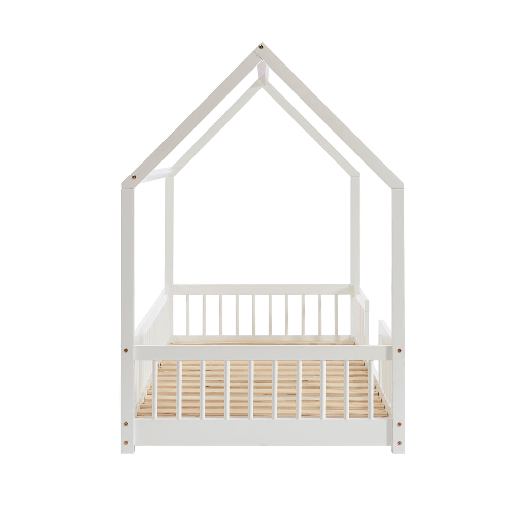 TINY Kids Cabin Bed with Safety Rails 35" x 75" - White
