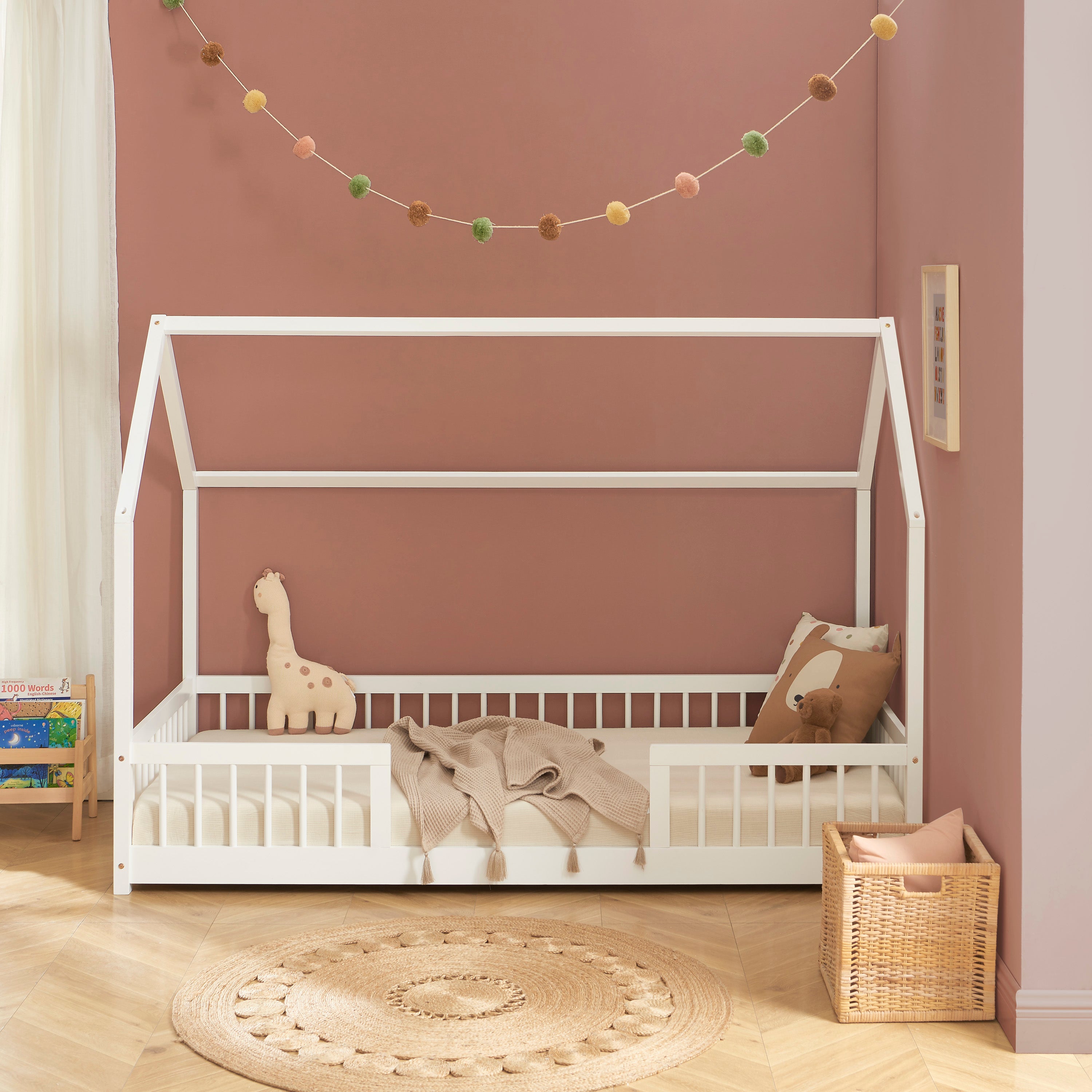 TINY Kids Cabin Bed with Safety Rails 35" x 75" - White
