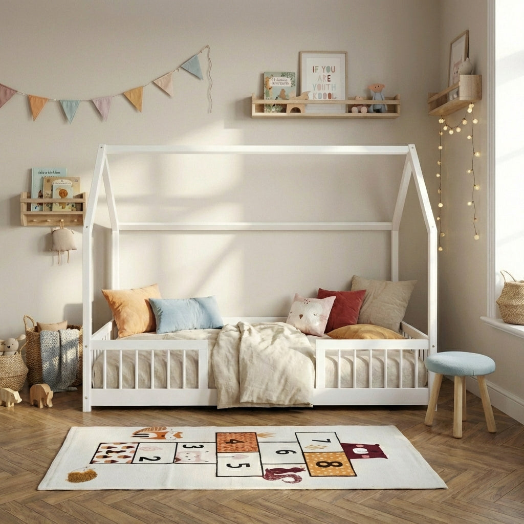 TINY Kids Cabin Bed with Safety Rails 35" x 75" - White