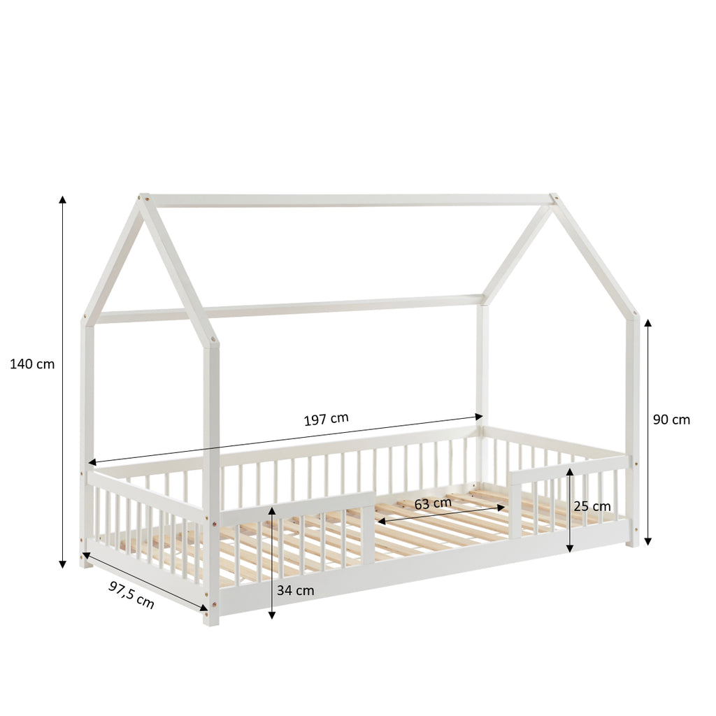 TINY Kids Cabin Bed with Safety Rails 35" x 75" - White