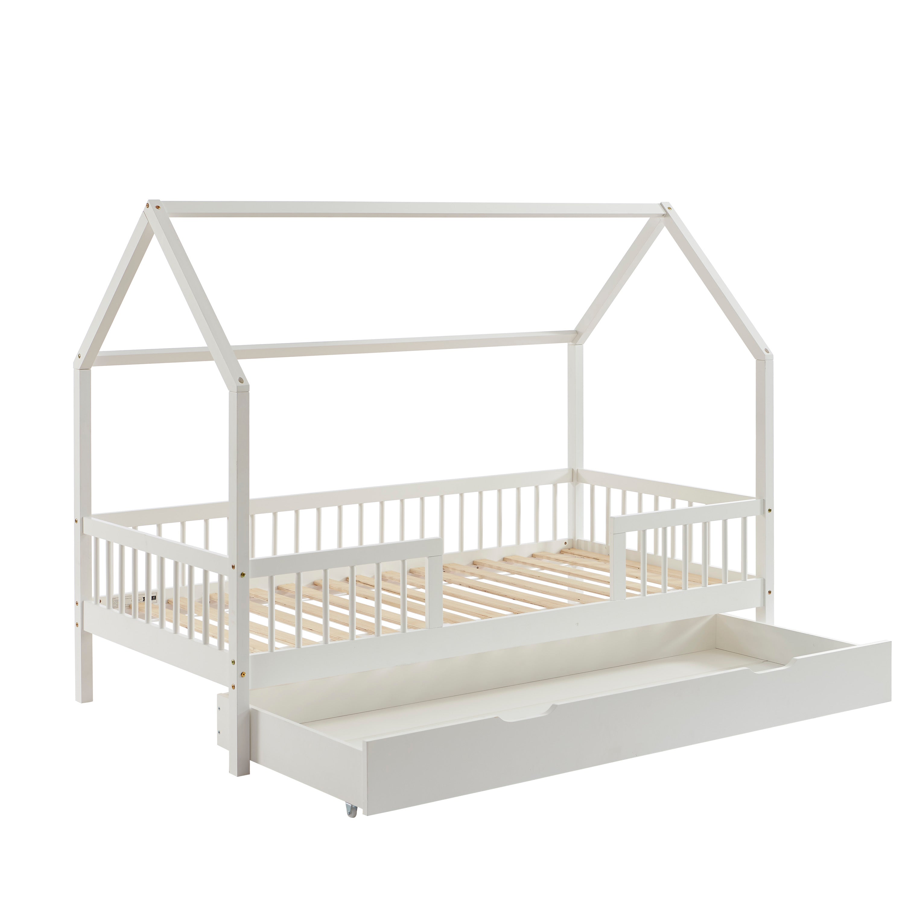 TINY Kids Cabin Bed with Safety Rails and Storage drawer 35" x 75" - White