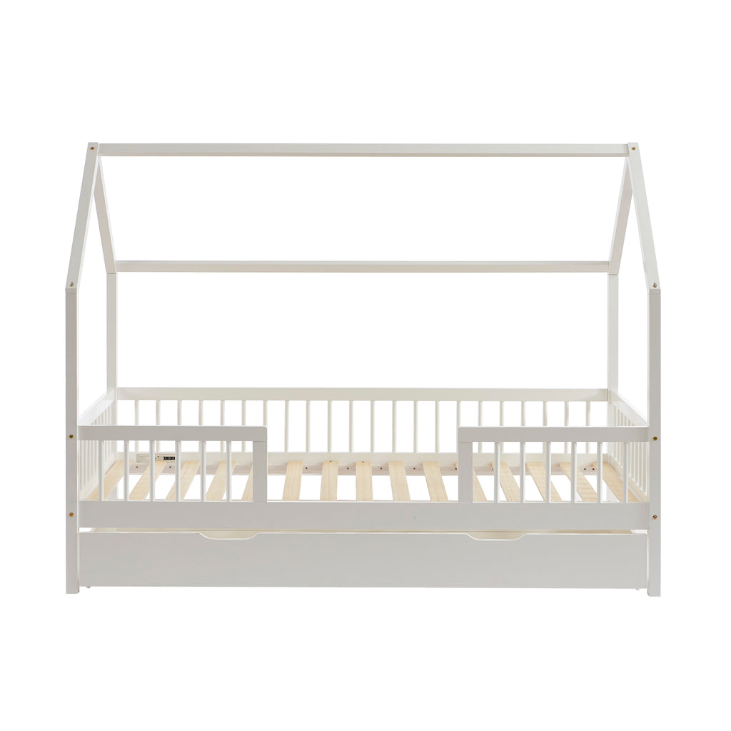 TINY Kids Cabin Bed with Safety Rails and Storage drawer 35" x 75" - White